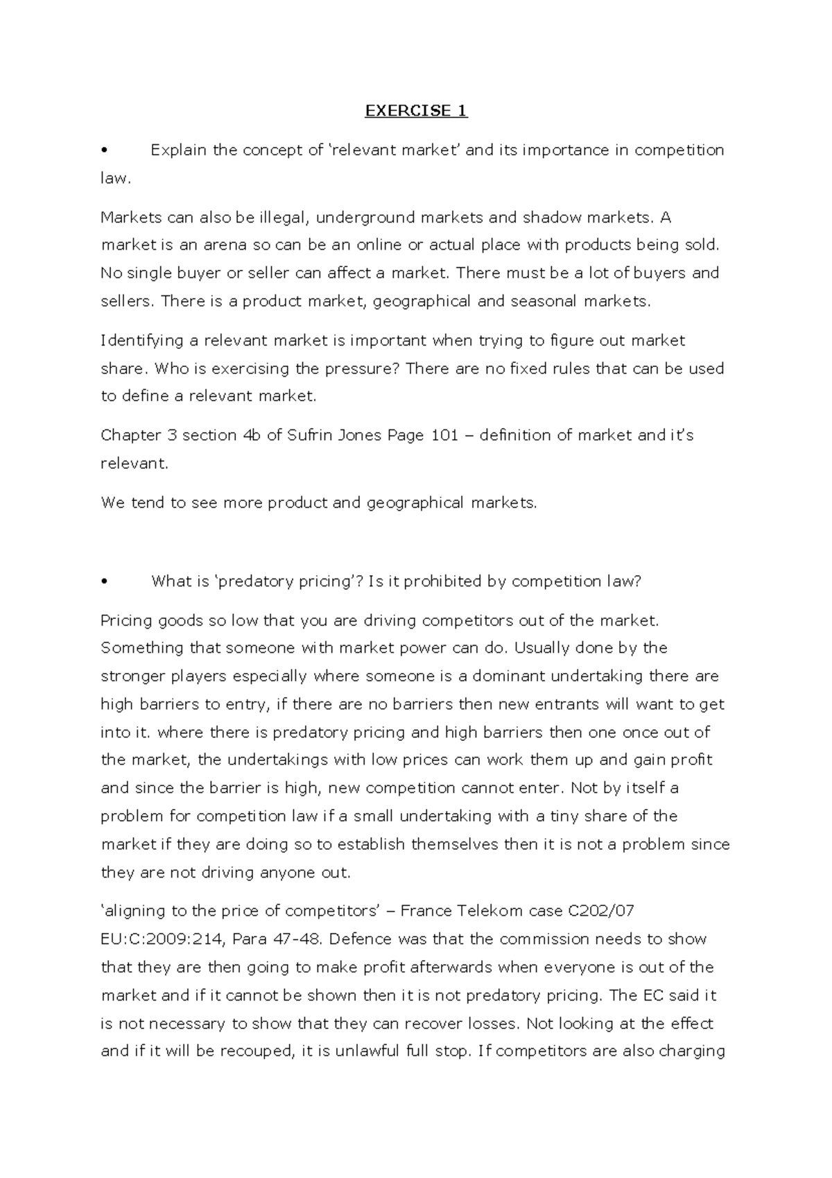 Markets and Barriers to Entry Competition Law EXERCISE 1 Explain