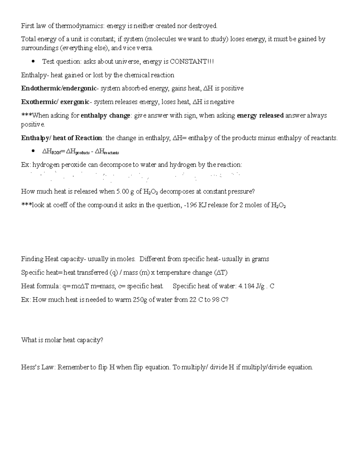 AP chem review unit 5 & 6 - First law of thermodynamics: energy is ...