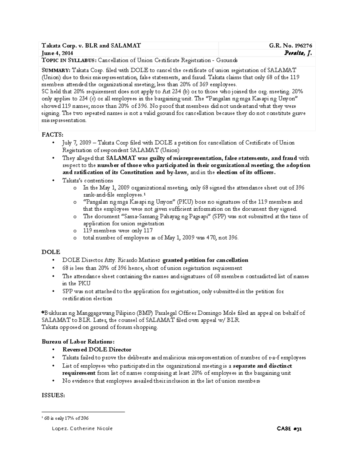 1. Takata Philippines Corporation v. Bureaus OF Labor Relations, G.R ...