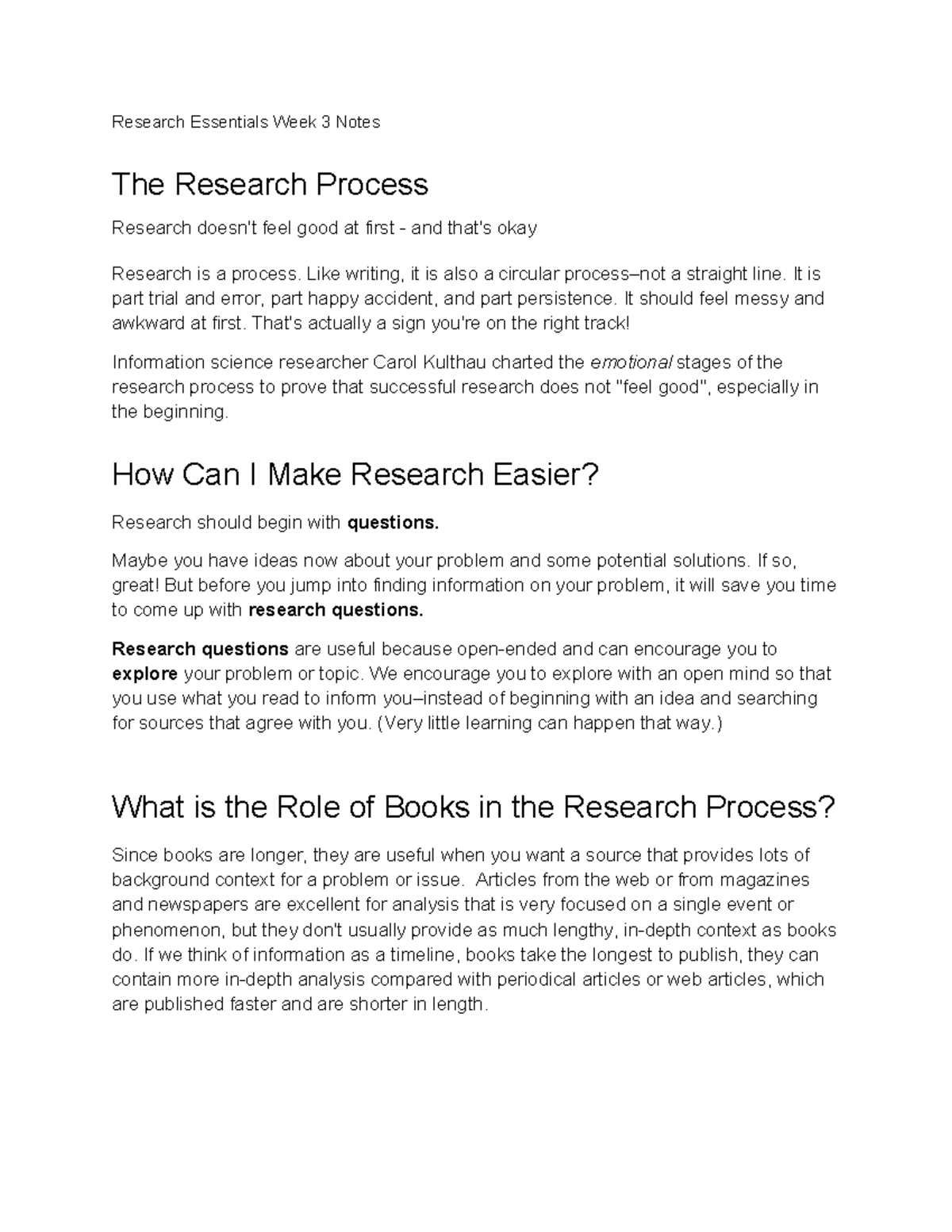 The Research Process - Research Essentials Week 3 Notes The Research ...