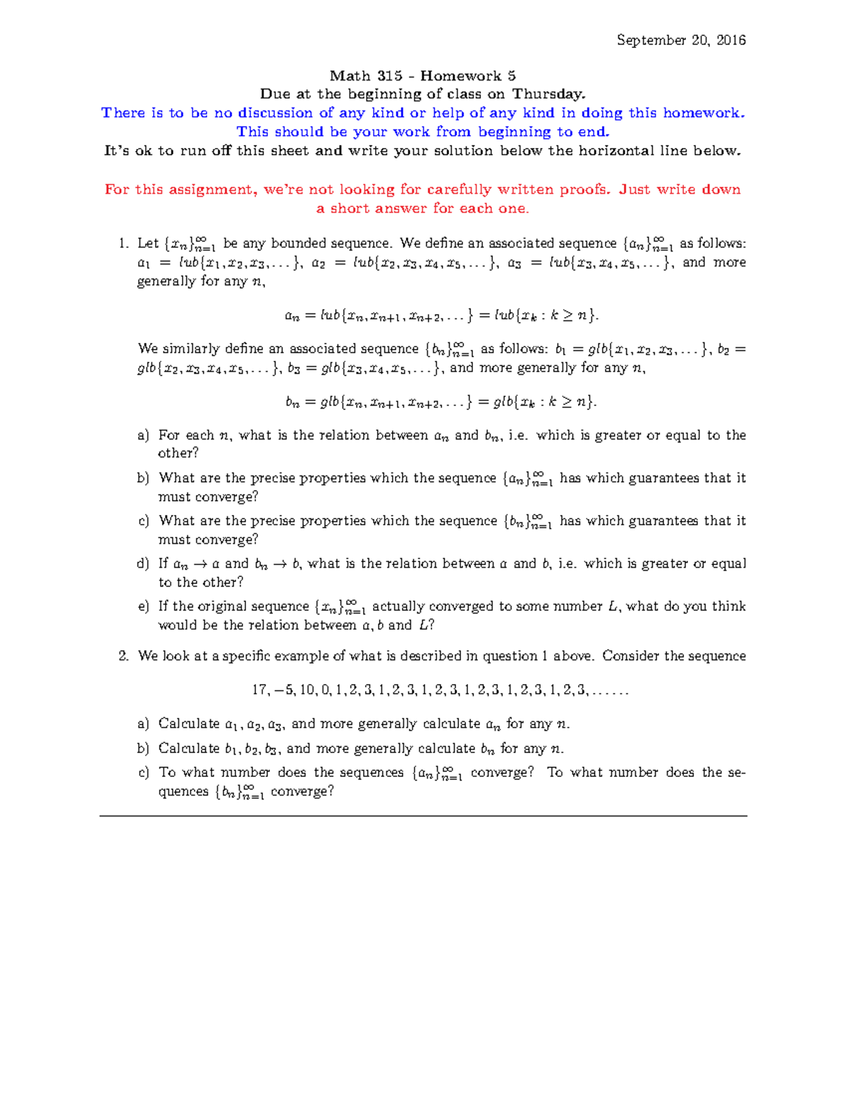 Seminar assignments- Homework 5 2016/2017 - September 20, 2016 Math 315 ...