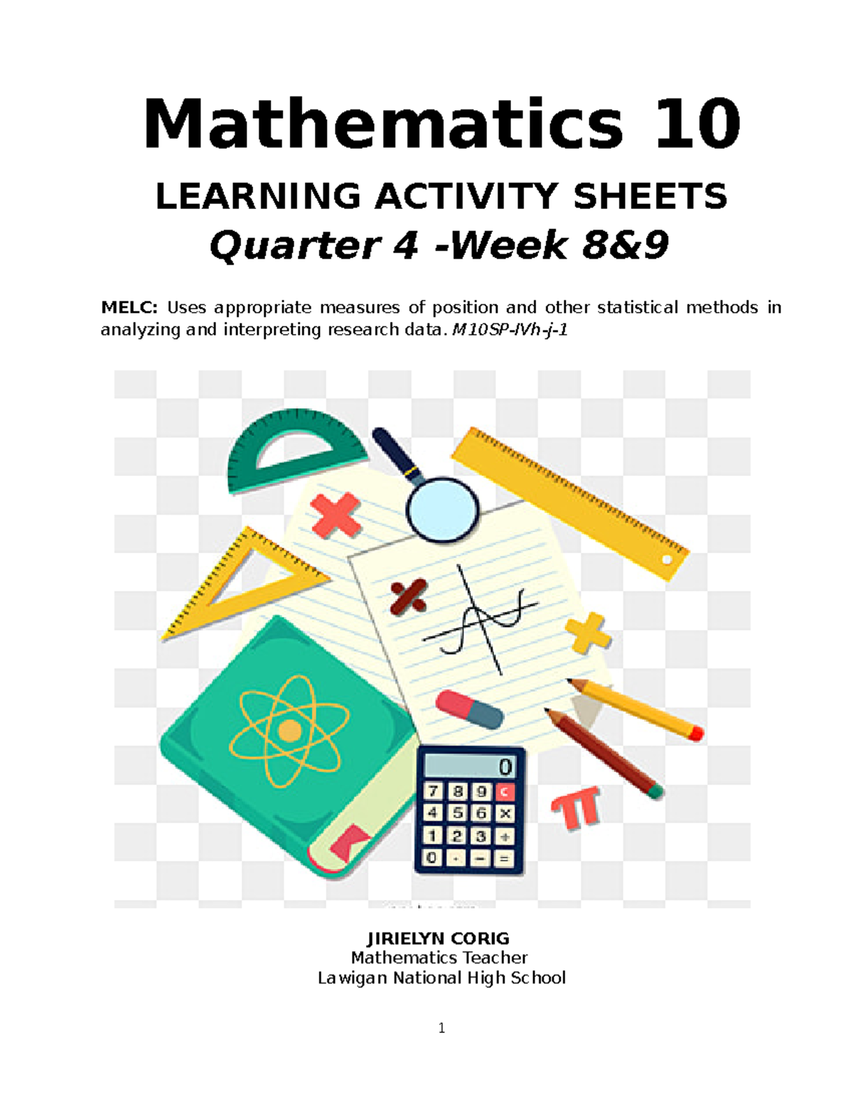 Math 10 Q4 W8 9 Las Leaning Activity Sheet Mathematics 10 Learning Math 10 Q4 W8 9 Las Leaning Activity Sheet Mathematics 10 Learning