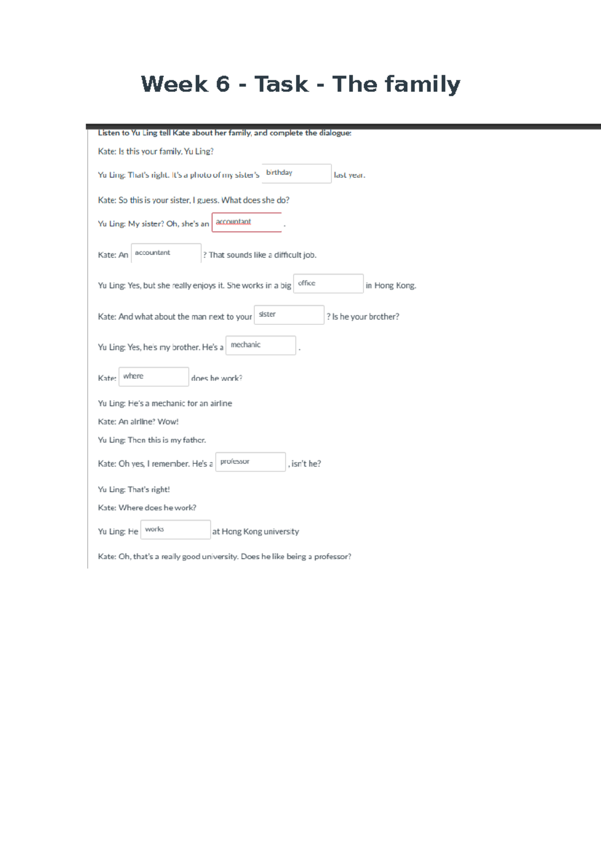 Week 6 - week - Ingles I - Week 6 - Task - The family - Studocu
