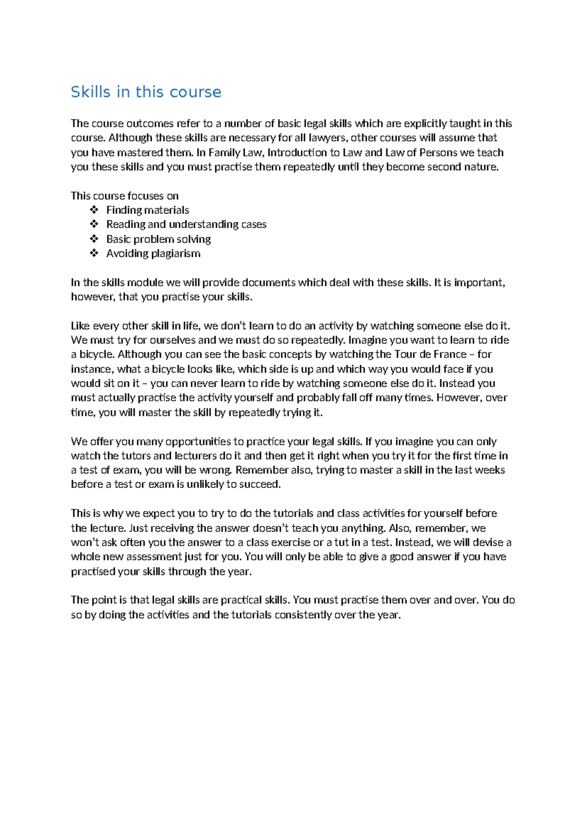 Skills in this course - tutor work - Skills in this course The course ...