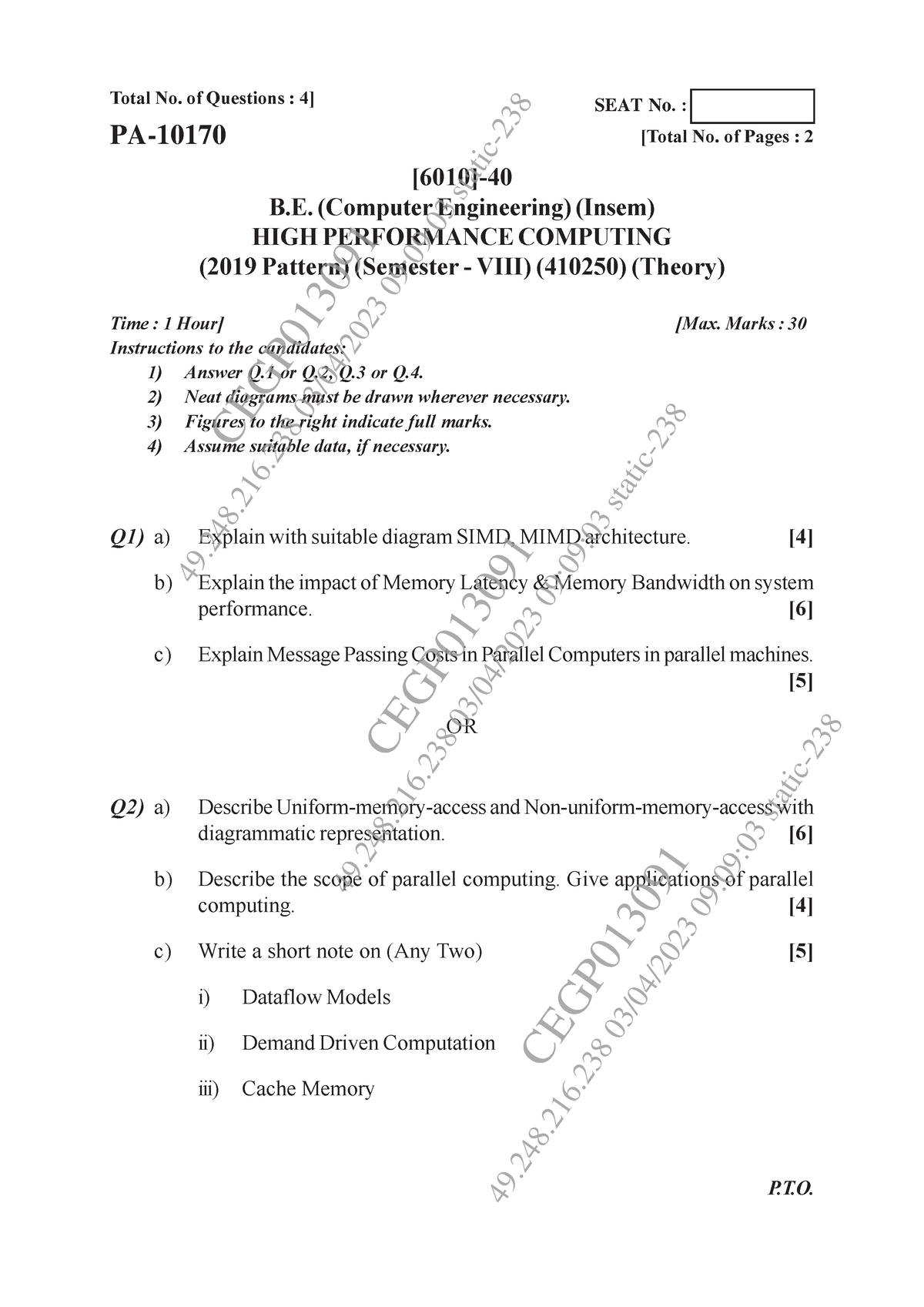 HPC Insem - ergerg - Total No. of Questions : 4] [6010]- B. (Computer ...