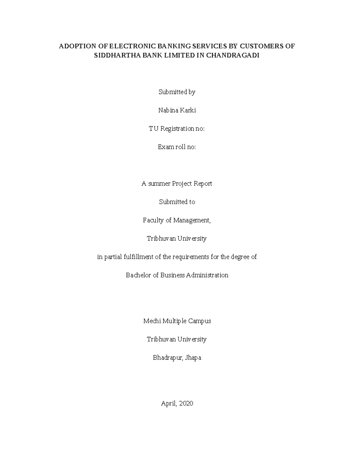 Adoption OF Electronic Banking Services BY Customers O1 - ADOPTION OF ...