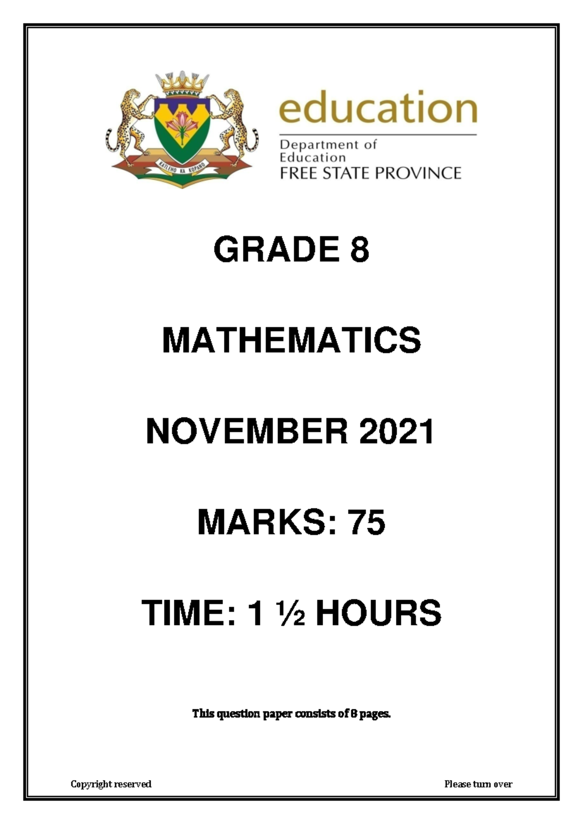 2021 Grade 8 Mathematics November EXAM 211110 114535 - GRADE 8 ...