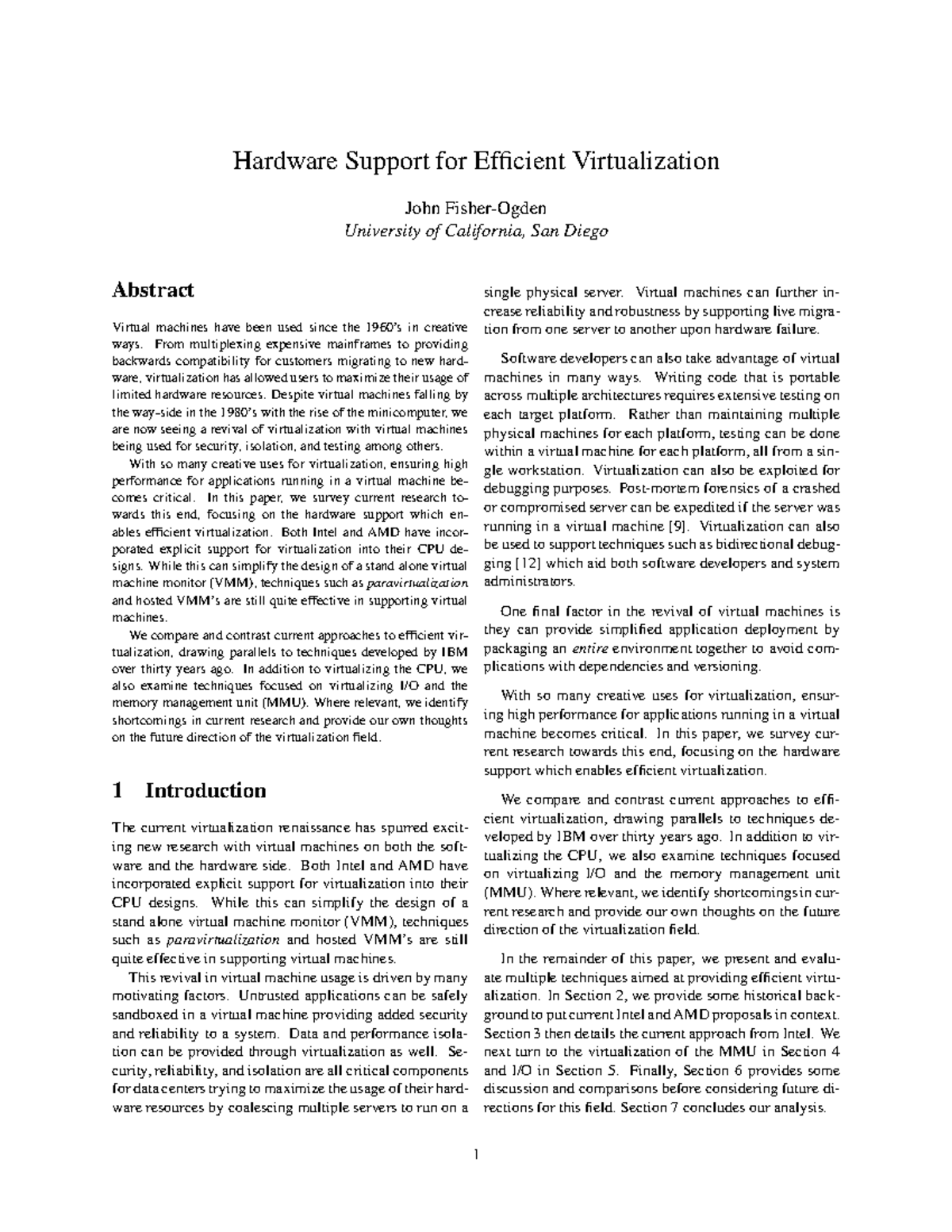 Hardware Virt - Research - Hardware Support for Efficient ...