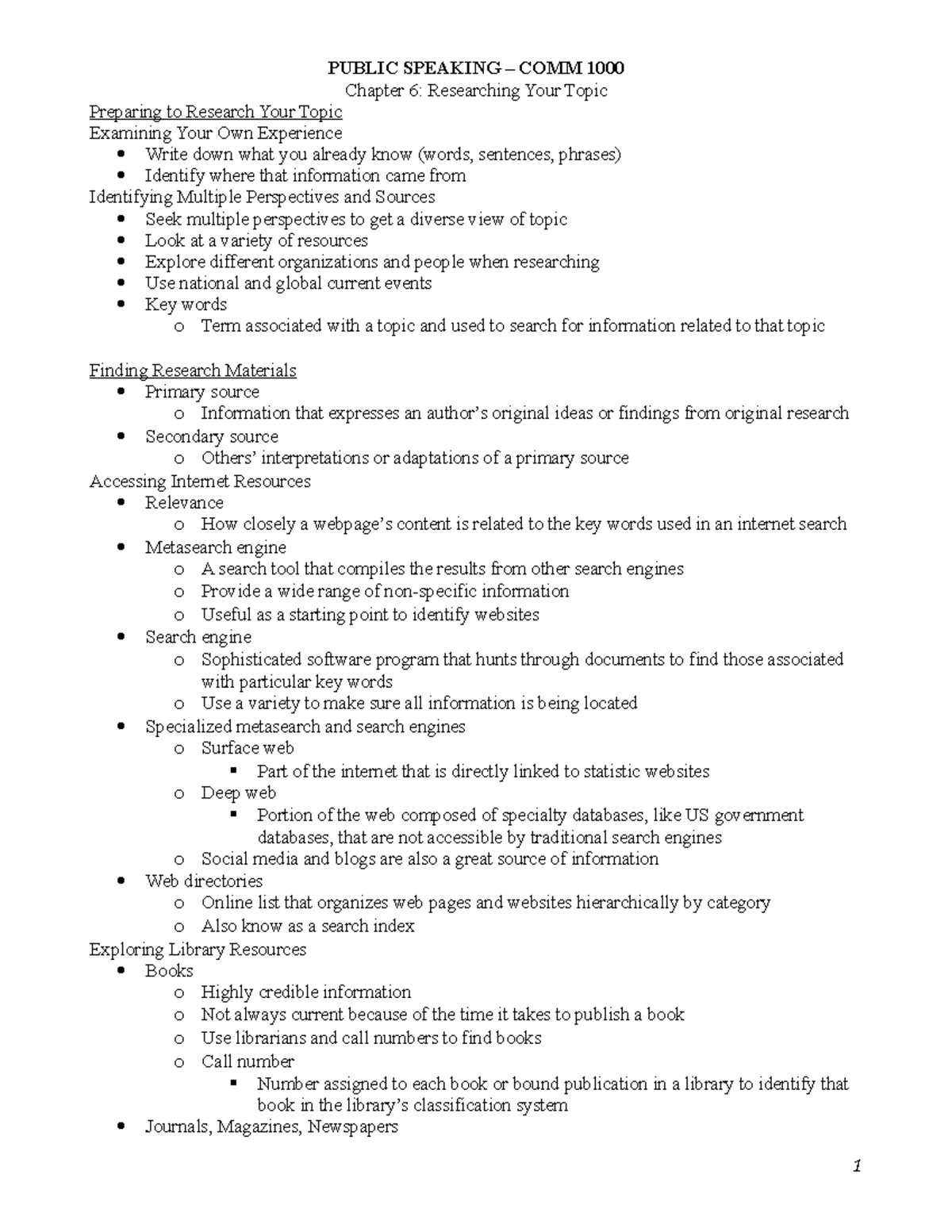 Chapter 6 - Lecture notes 6 - Chapter 6: Researching Your Topic ...