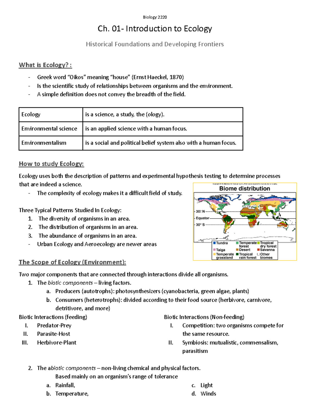 BIOL-2220-401-F18 Ch - Lecture Notes For All Of Chapter 01 - Biology ...