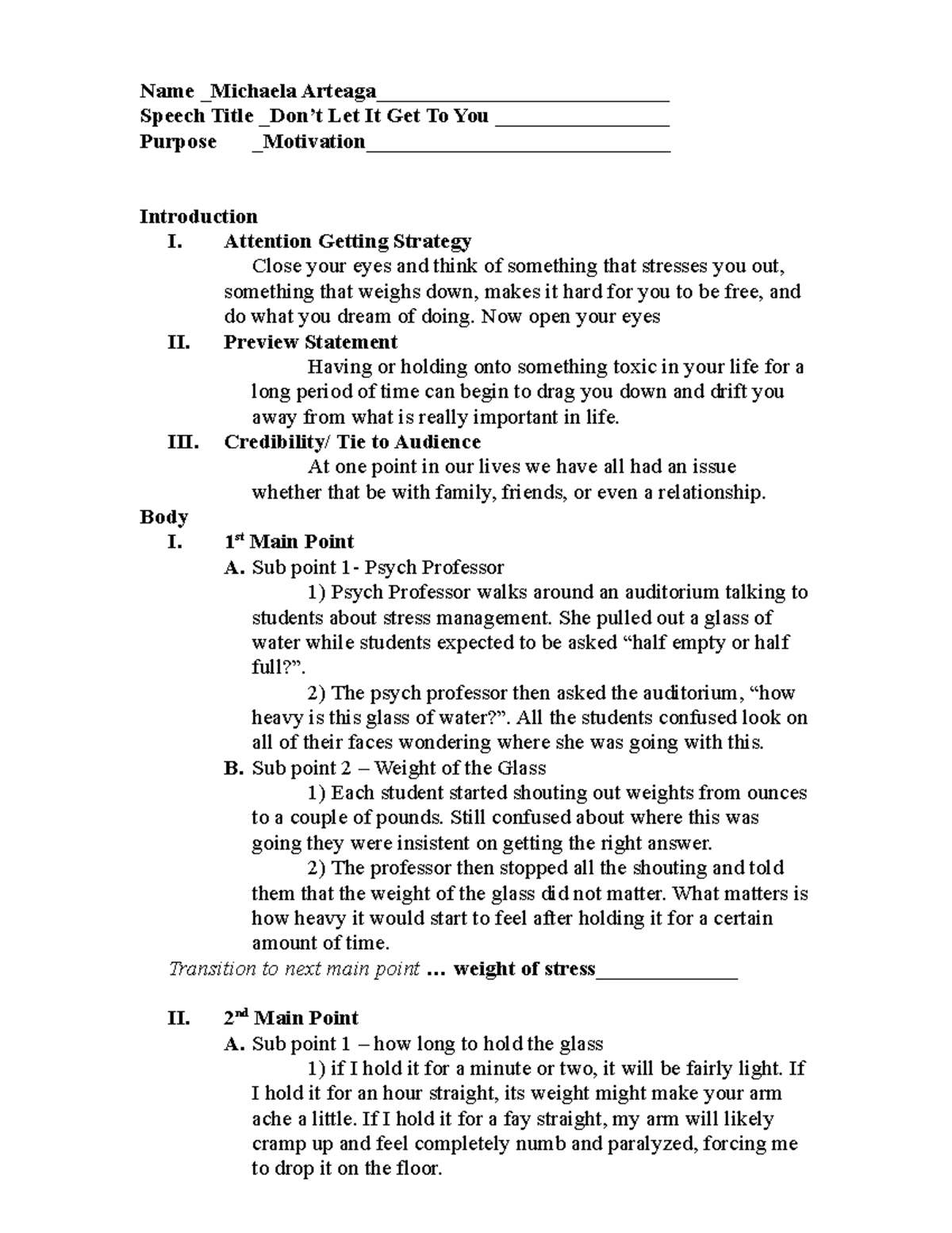 sample motivational speech outline