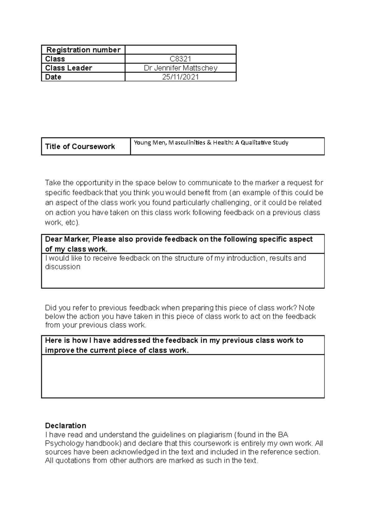 RMDA Report - 65 - Title of Coursework Young Men, Masculinities ...