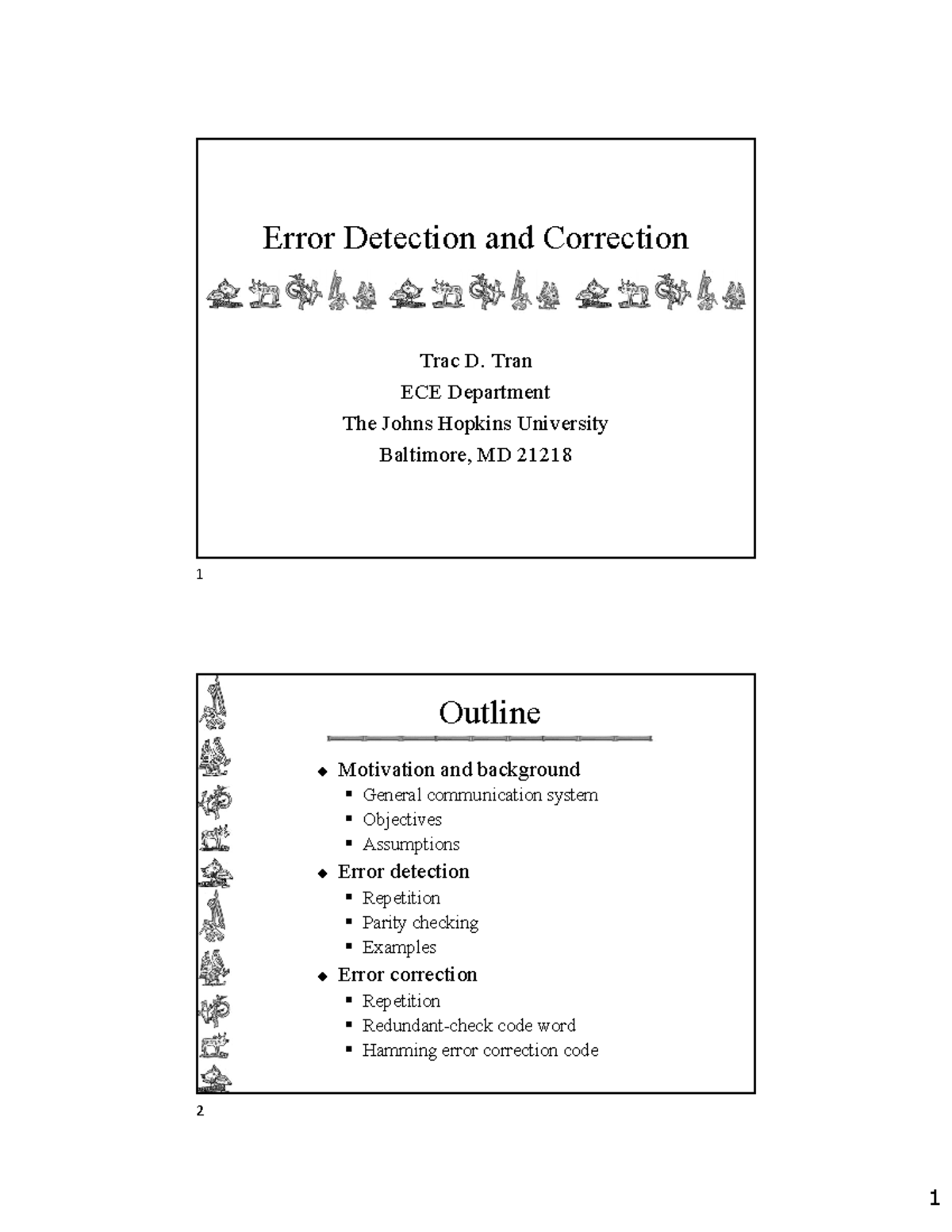 L20ECC2022 Error Detection and Correction Error Detection and