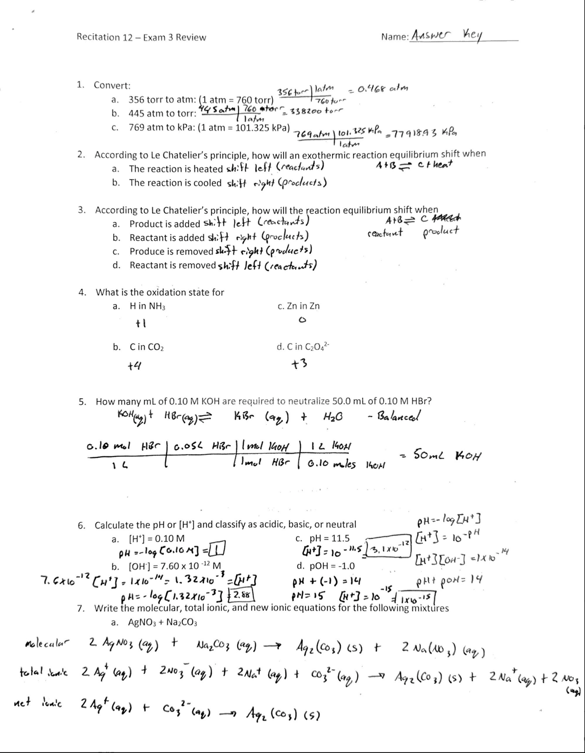 Exam 3 Practice Problems w/ Solutions - CHEM 1315 - Studocu