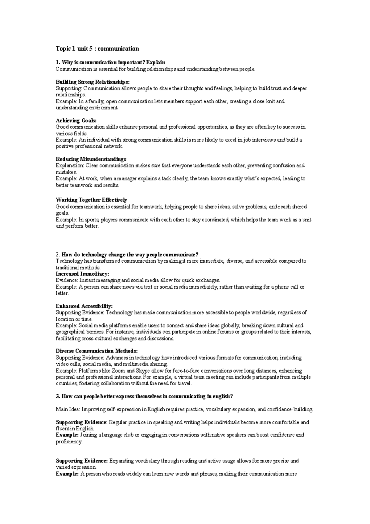 Speaking - Topic 1 unit 5 : communication Why is communication ...