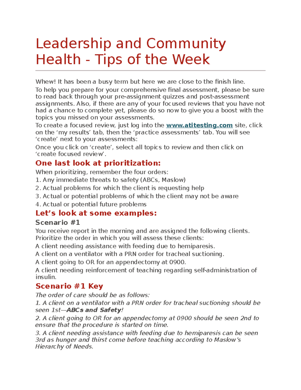 leadership and community health pre assignment quiz