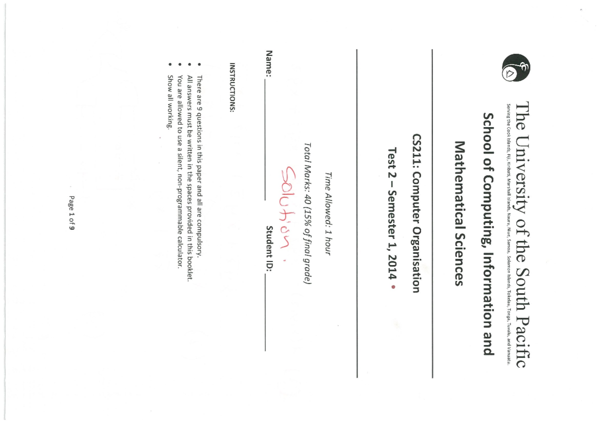 Test 2 Solution - Computer Science - Studocu