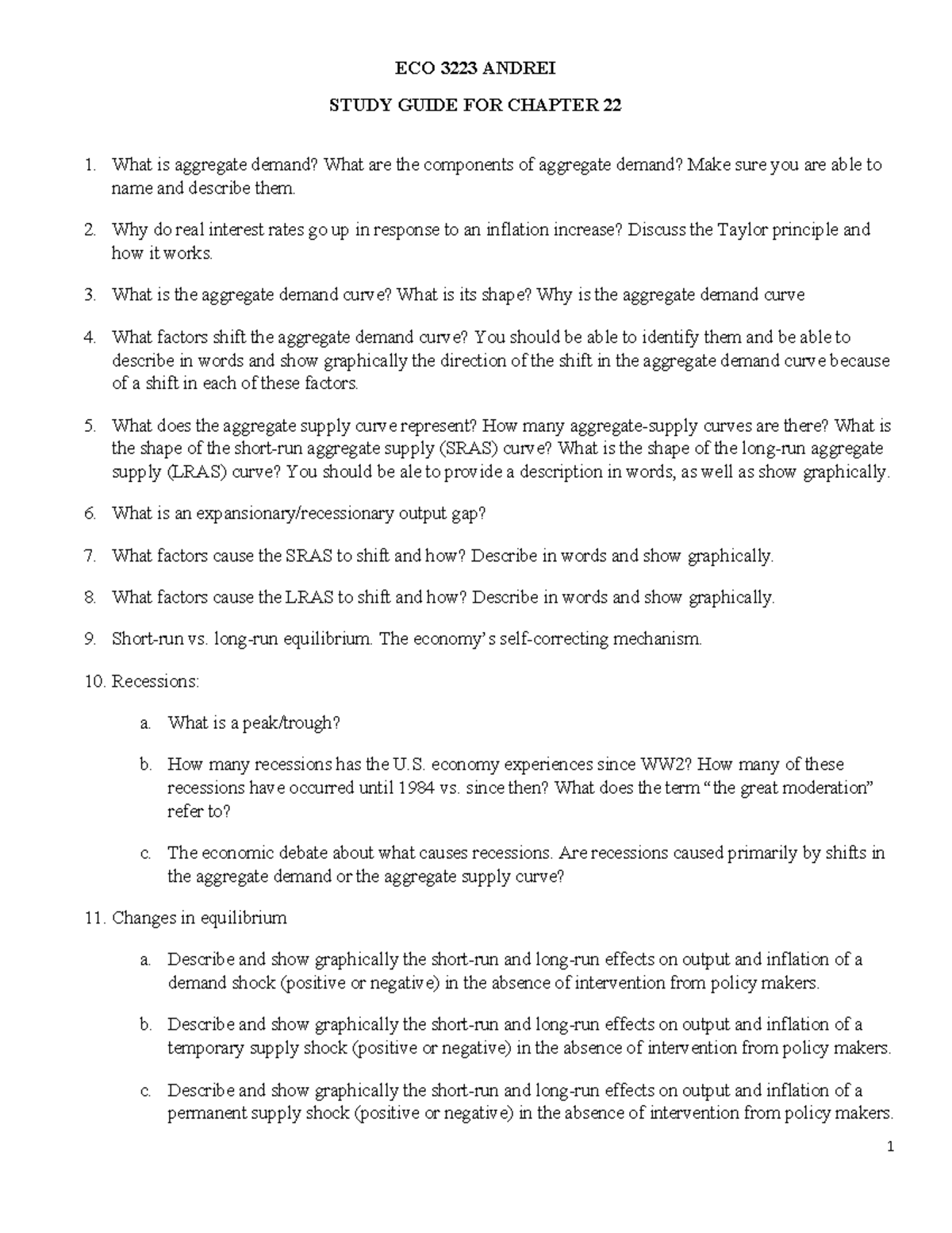 Study Guide Chapter 22 - 1 ECO 3223 ANDREI STUDY GUIDE FOR CHAPTER 22 ...