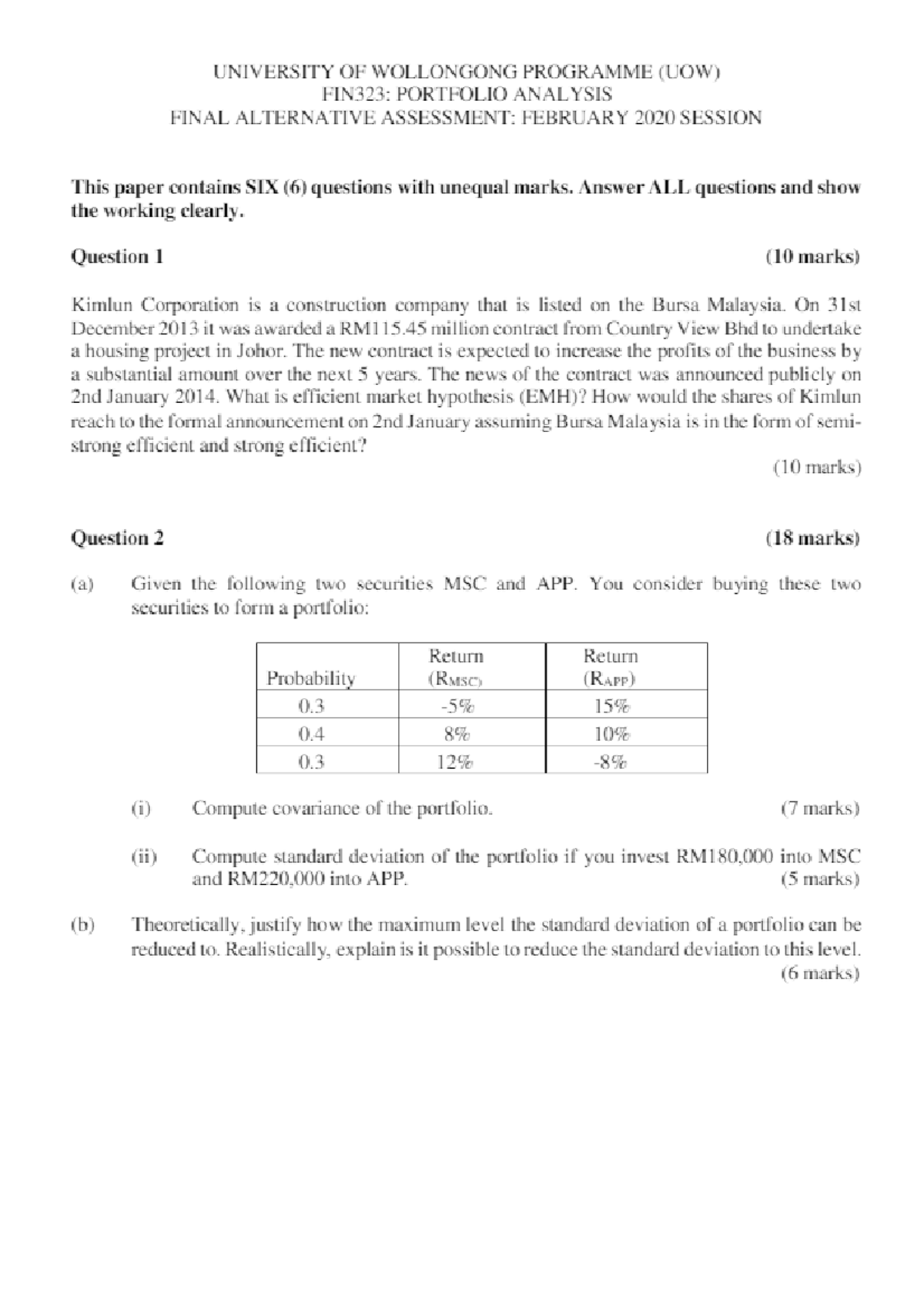 Autumn 2020 Final Exam - FIN 323 - Studocu