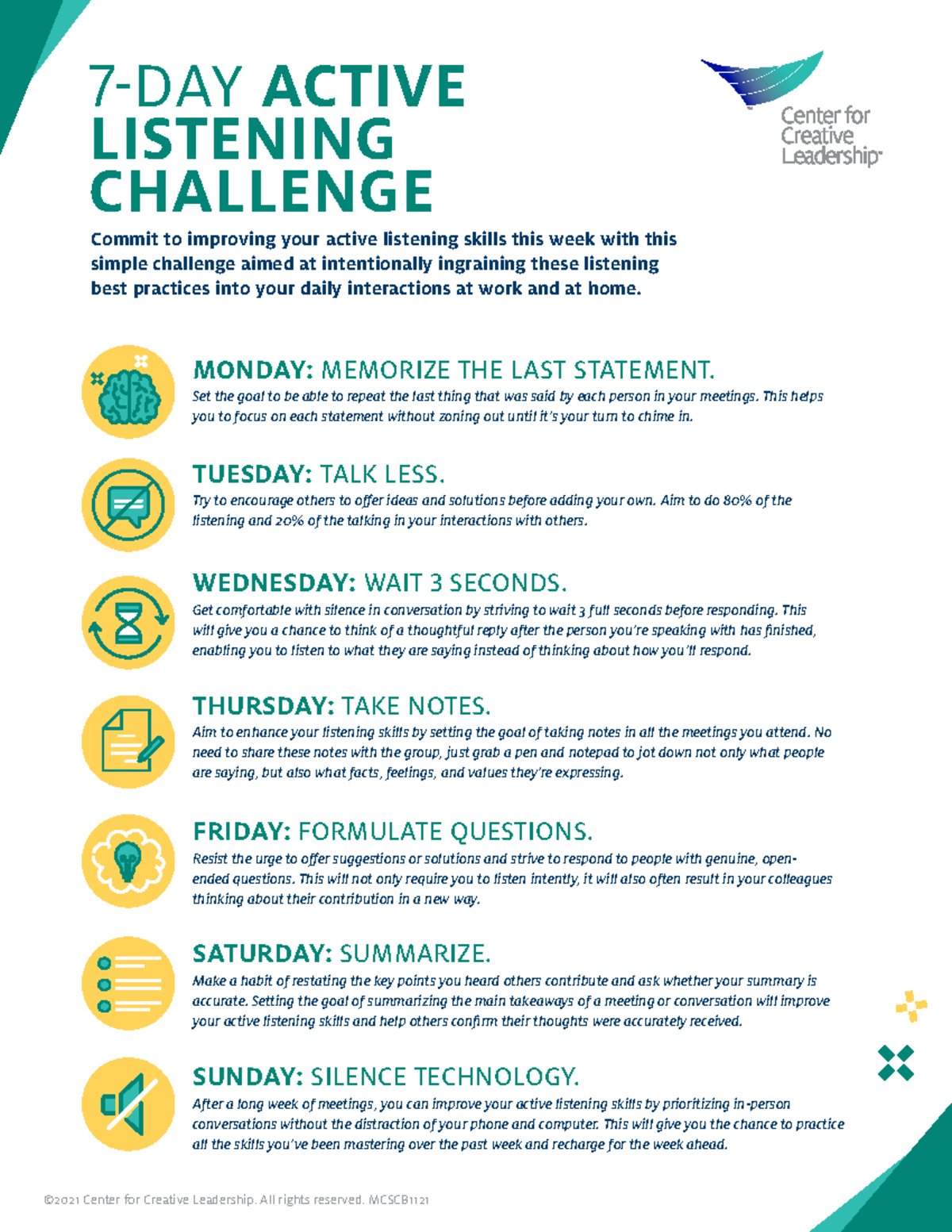 7 day active listening challenge center for creative leadership - ©2021 ...