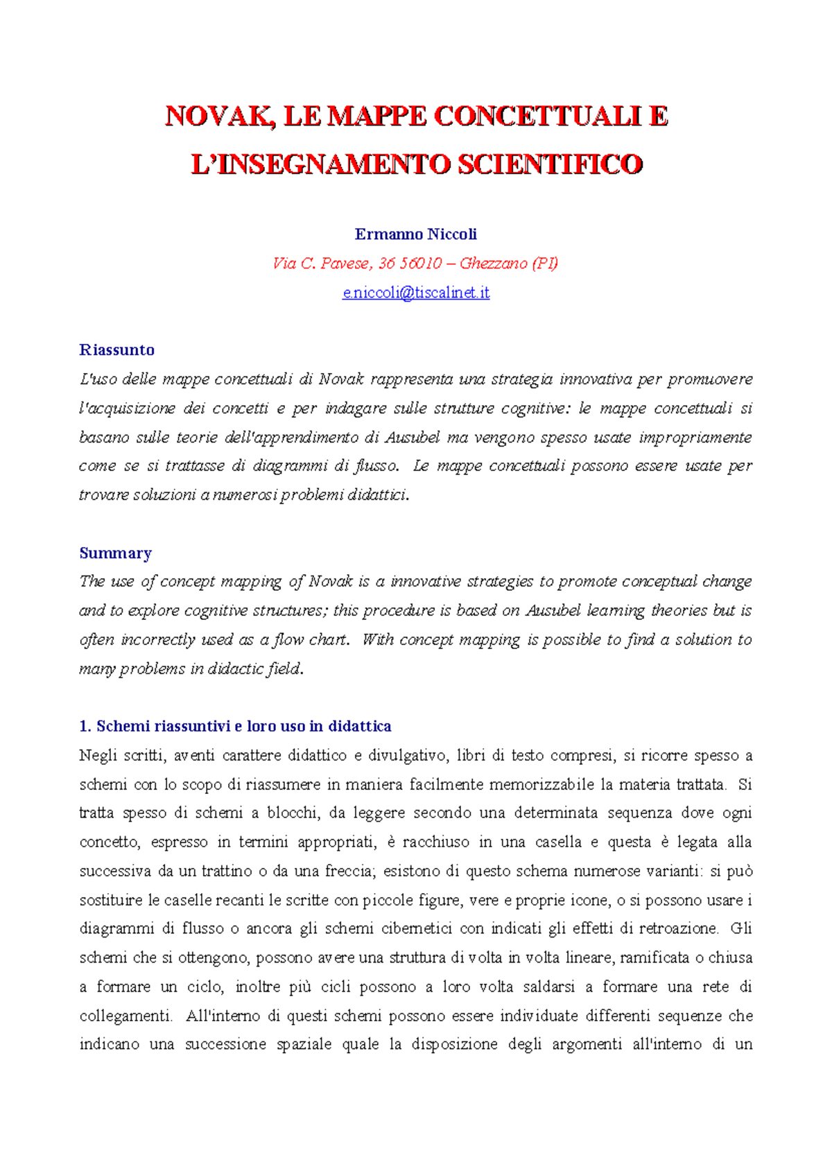 Novak - Mappe concettuali - NOVAK, LE MAPPE CONCETTUALI ENOVAK, LE ...