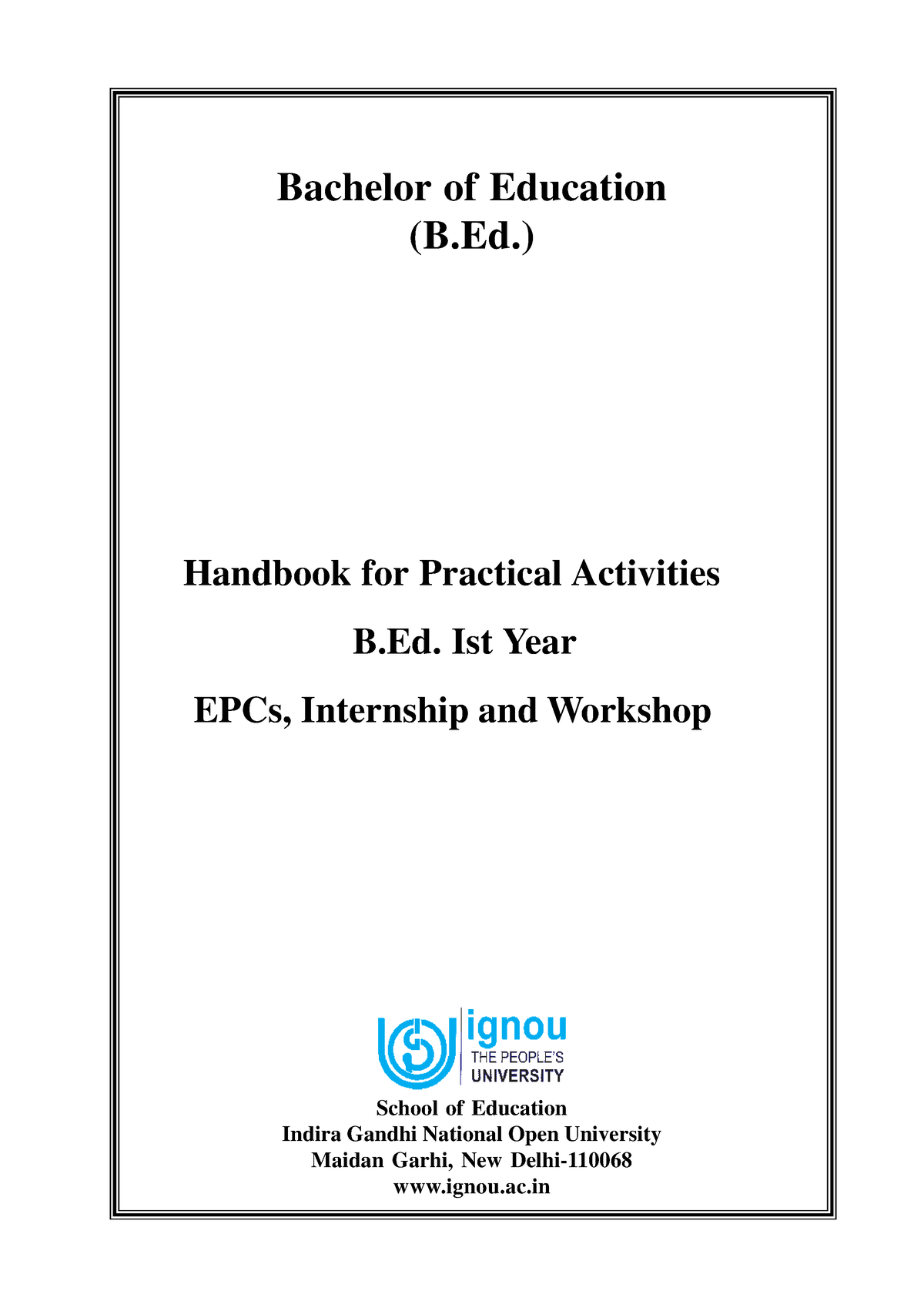 B.Ed.I Year Internship E - Bachelor Of Education (B.) Handbook For ...