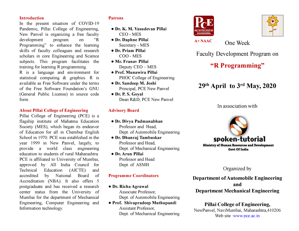 Brochure for FDP on R Programming 29 April to 3 May 2020 1 ...