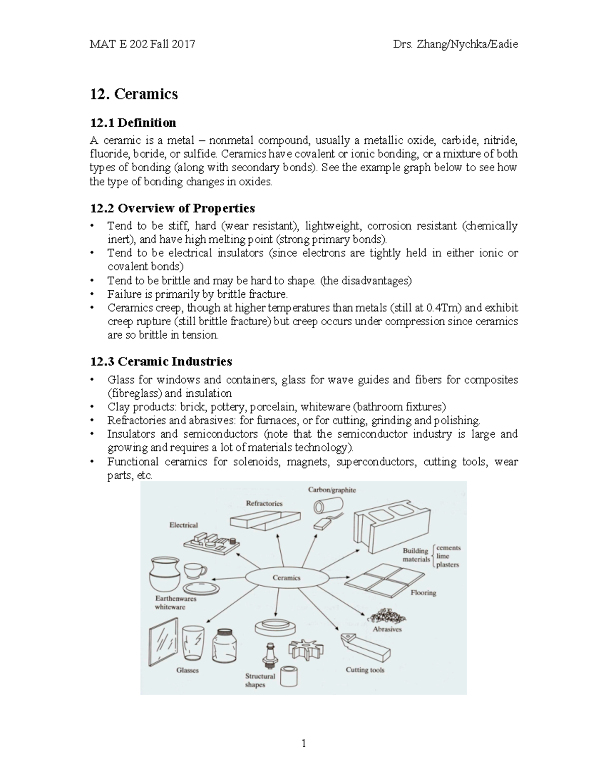 Lecture Notes 12 HZ1 12. Ceramics 12 Definition A ceramic is a metal nonmetal compound
