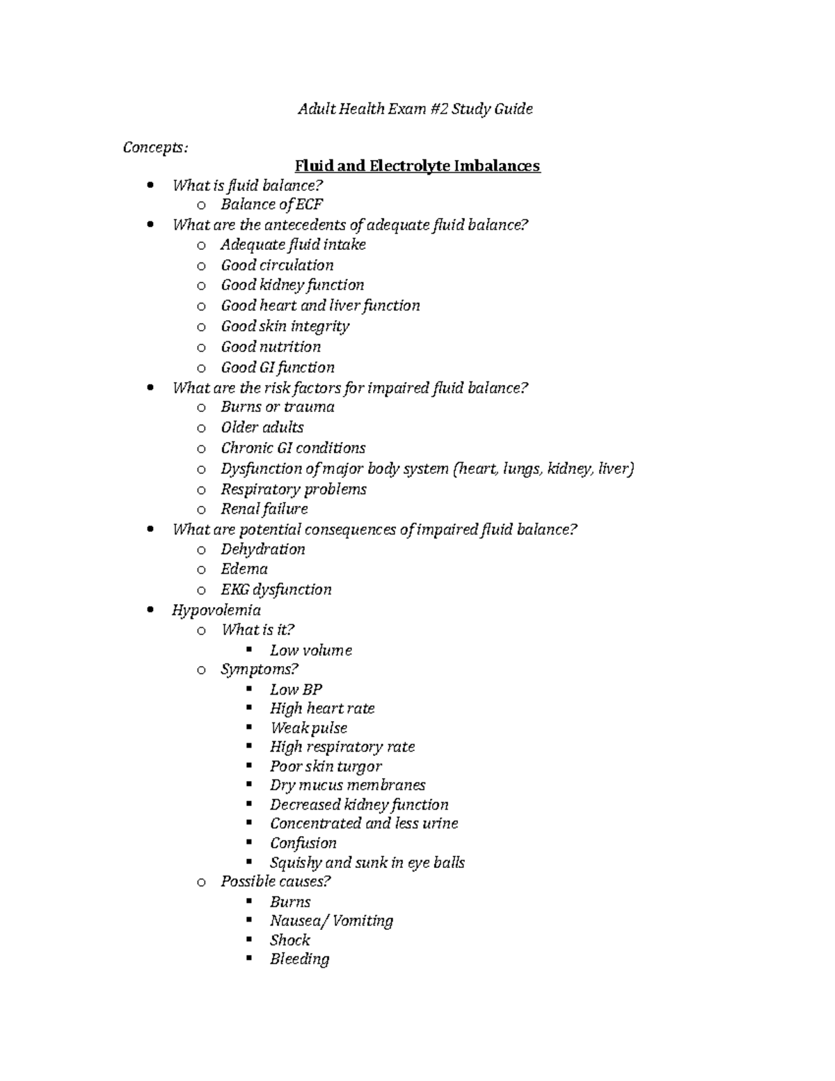Adult Health Exam 2 study guide - Adult Health Exam #2 Study Guide ...