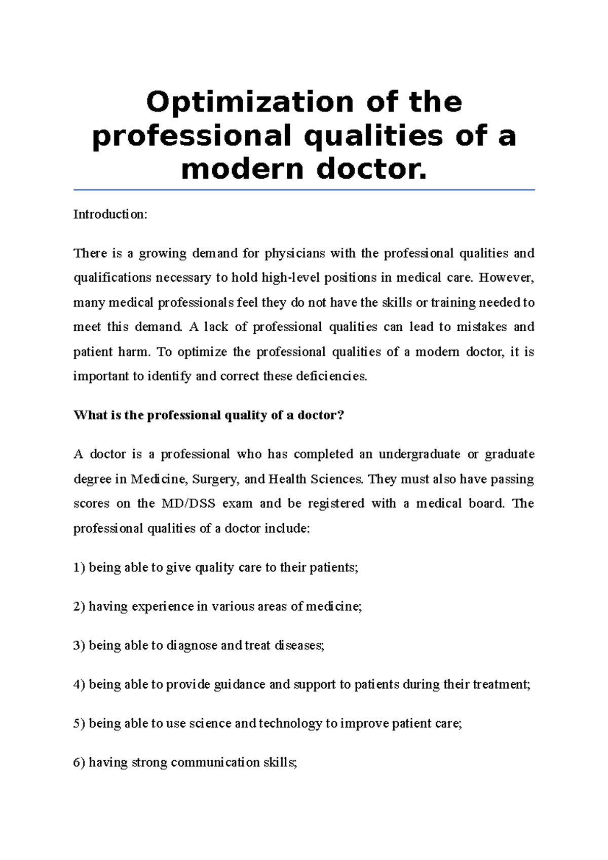 essay on qualities of a good doctor