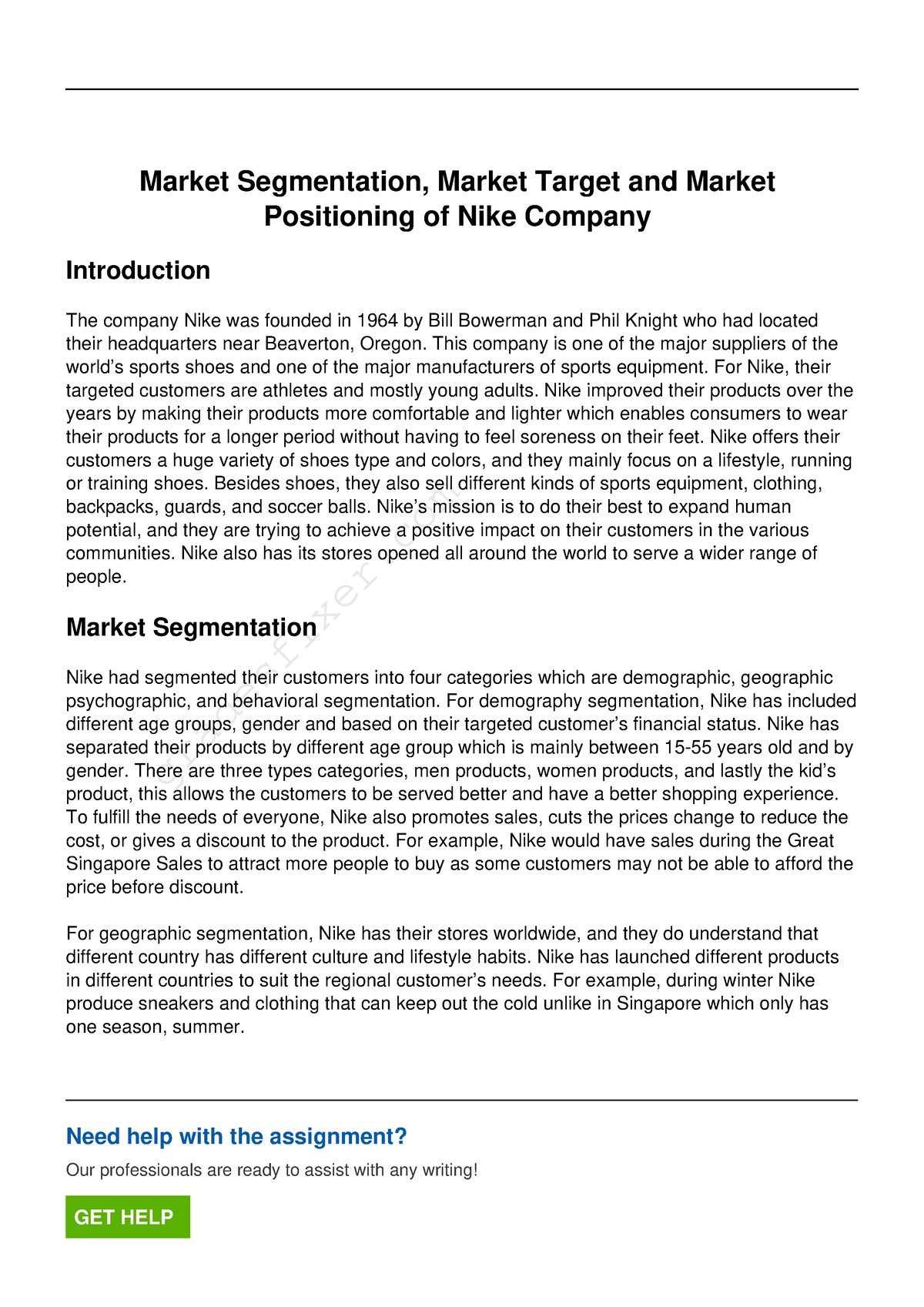 Market segmentation market and market positioning of nike Market Segmentation, Studocu