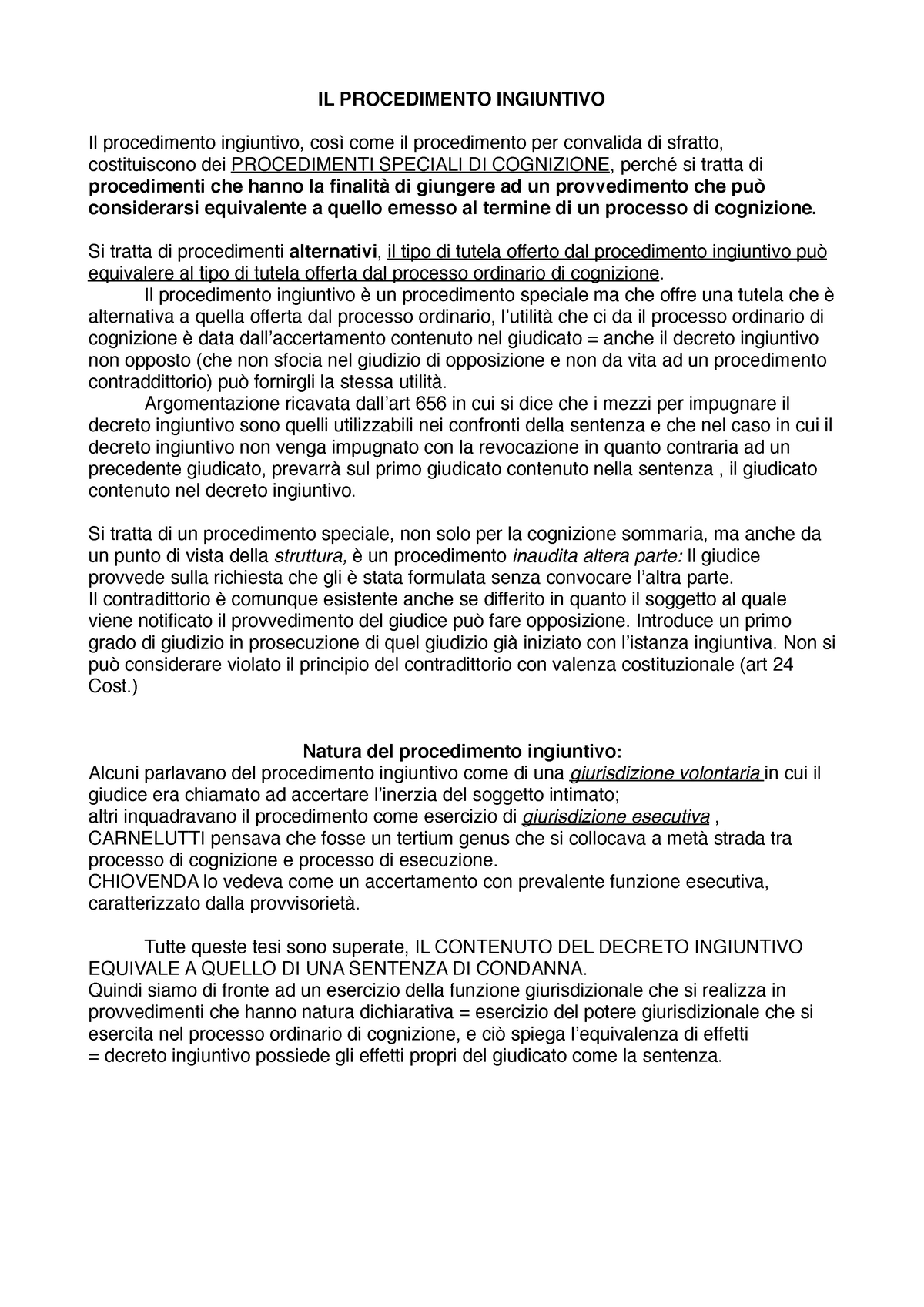 Decreto Ingiuntivo - Appunti Riassunto Di Due Lezioni - IL PROCEDIMENTO ...