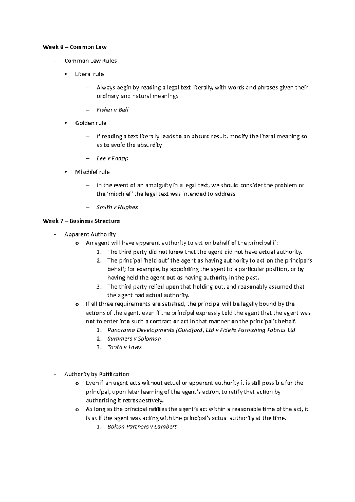 Cheat Sheet - Summary Business Law and Ethics - Week 6 – Common Law ...