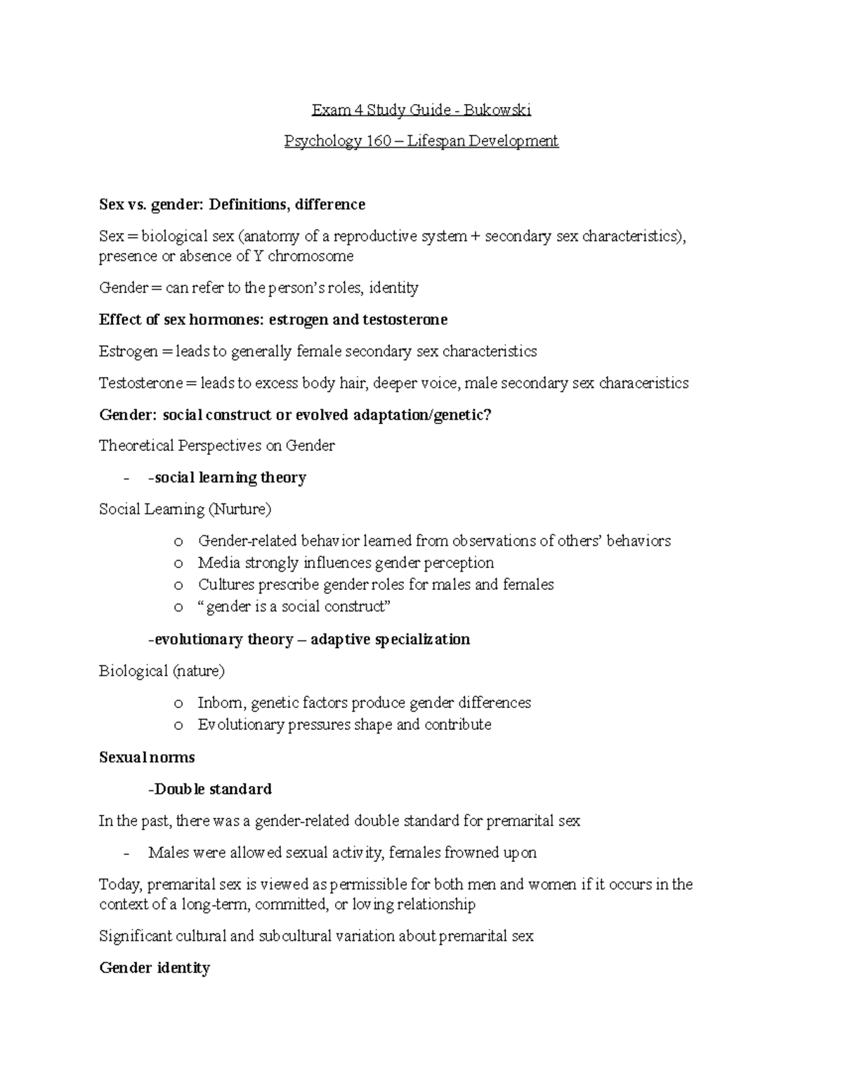 PSYC 160 Exam 4 Study Guide - Exam 4 Study Guide Bukowski Psychology ...