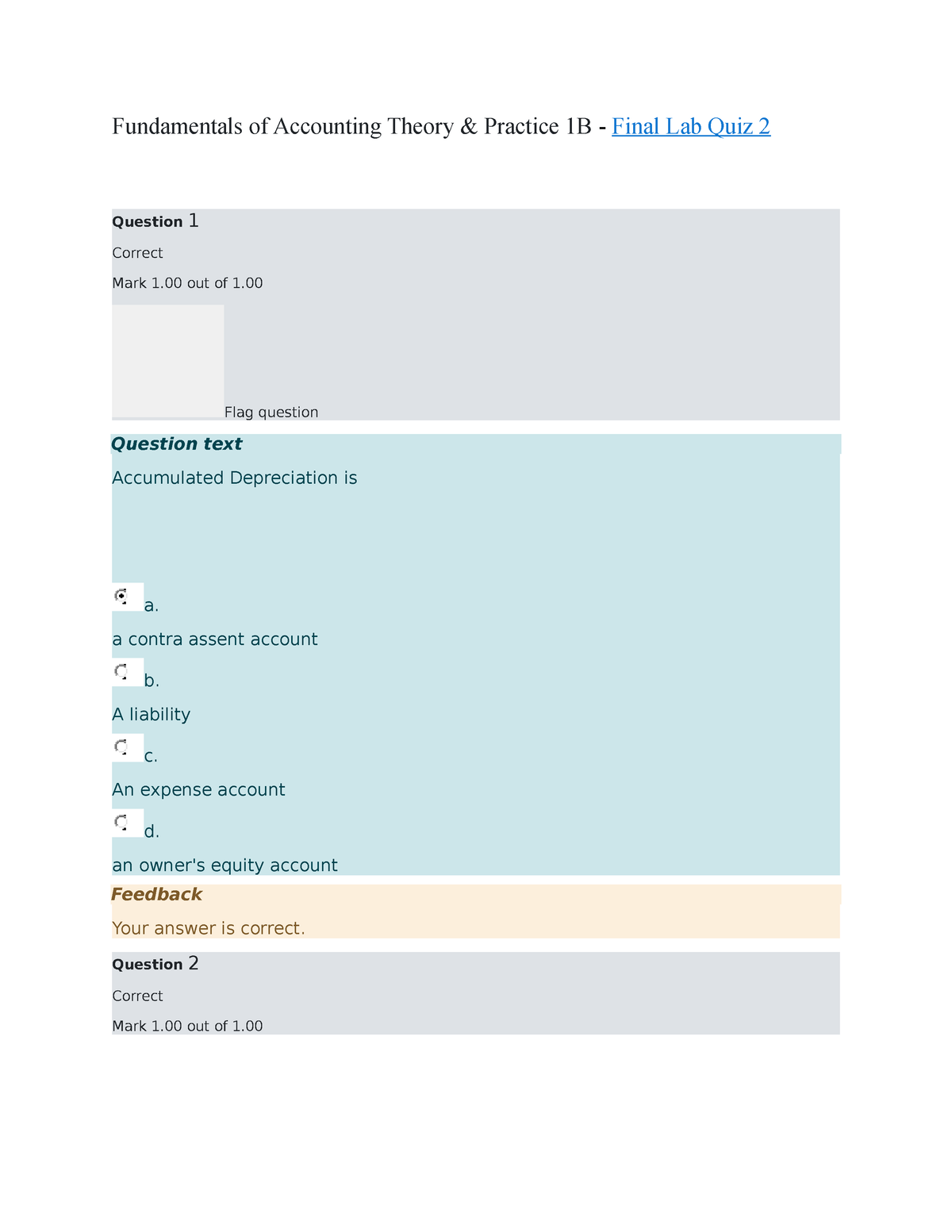 Fundamentals Of Accounting Theory - Final LAB QUIZ 2 - Fundamentals Of ...