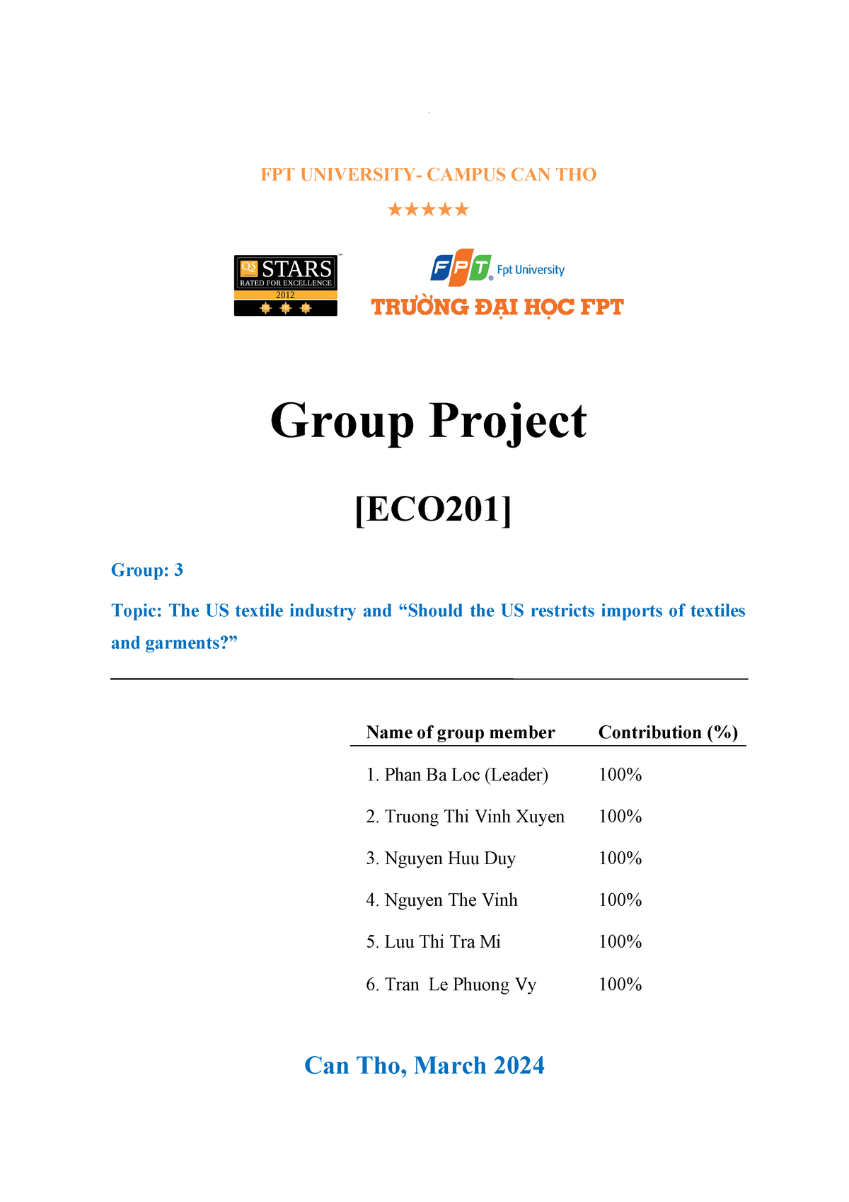 NO DIN For If The - 3 FPT UNIVERSITY- CAMPUS CAN THO Group Project ...