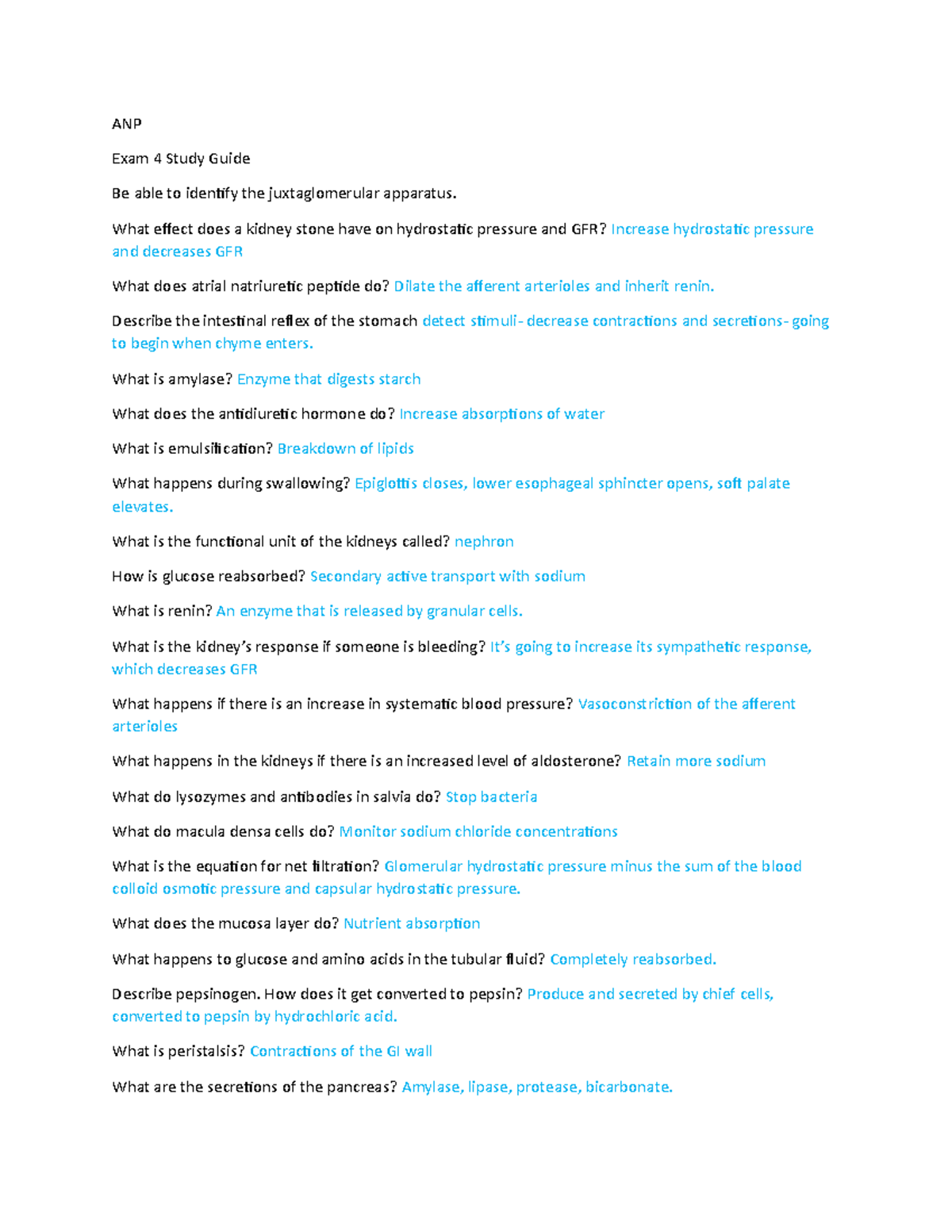 Exam 4 Study Guide - ANP Exam 4 Study Guide Be able to identify the ...