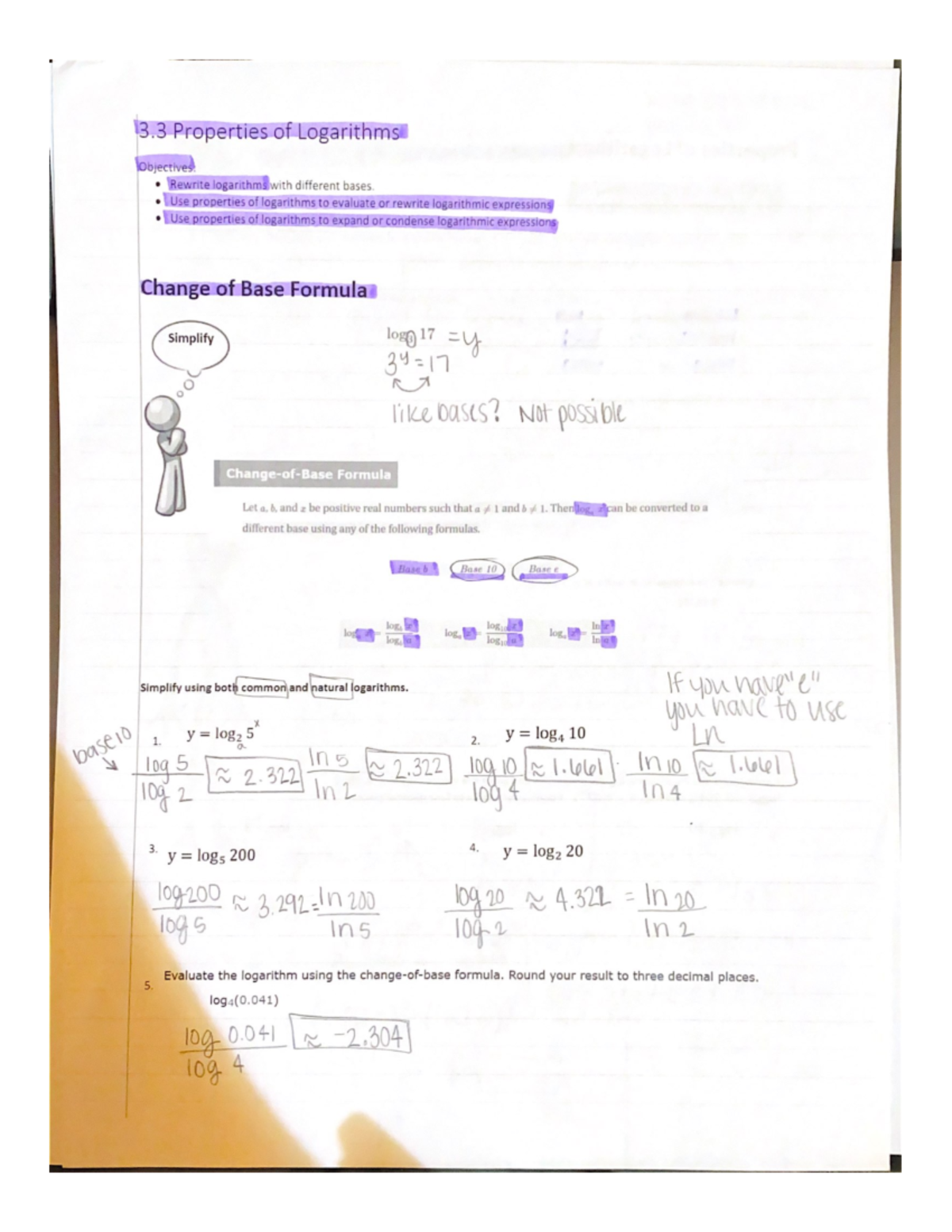 3.3 Notes properties of logarithms Studocu