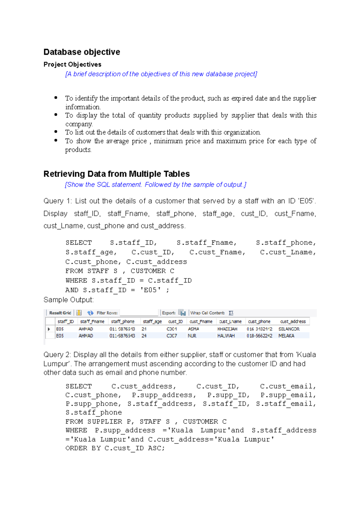 Database objective - Database objective Project Objectives [A brief ...