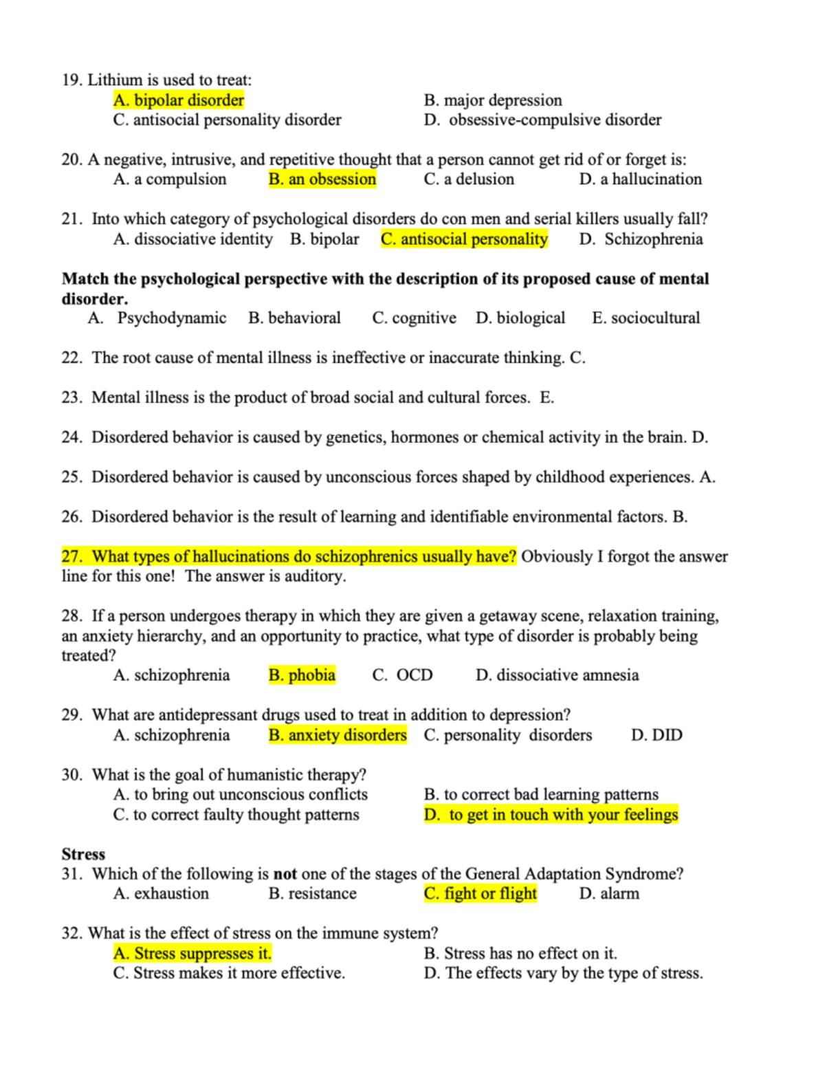 Introductory Psychology - Test 4 - Disorders - Page 3 - PSYC 1023 - Studocu