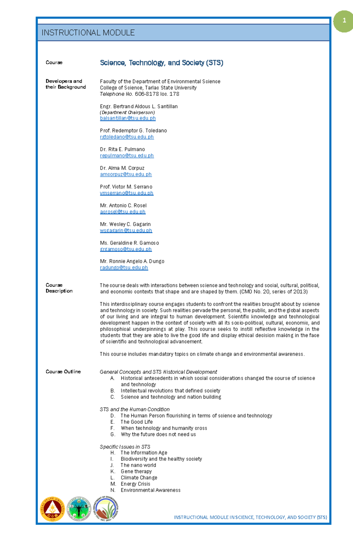 STS ModuleThe Information Age INSTRUCTIONAL MODULE Course Science