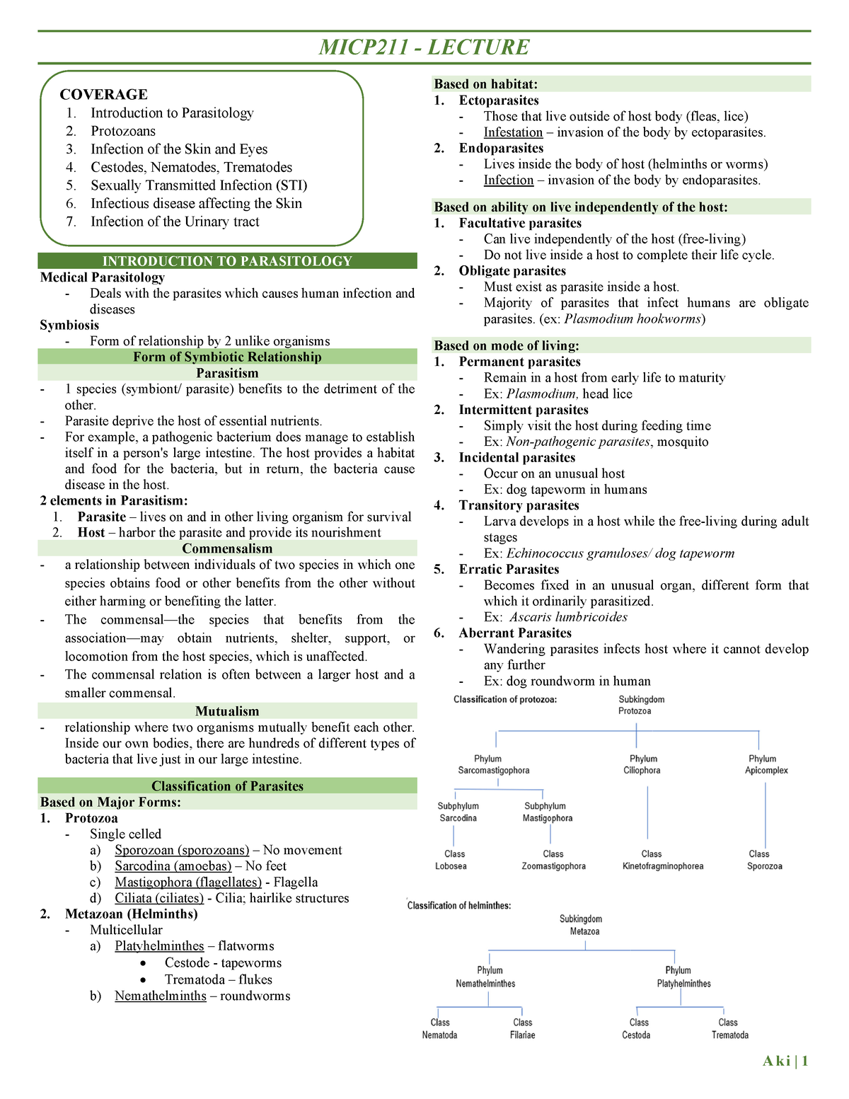 ️micp211 Lec Combined Micp211 Lecture Introduction To Parasitology Medical Parasitology 5221