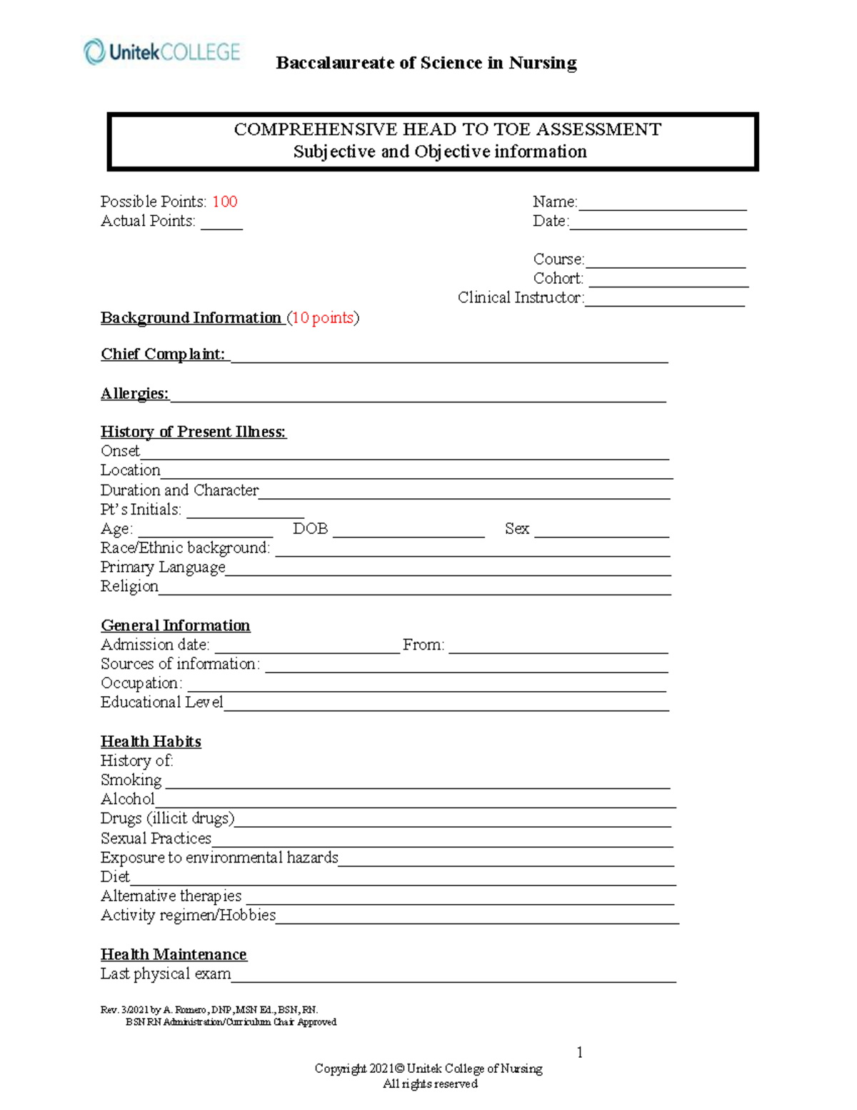 Updated BSN-Comprehensive Head to Toe Physical Assessment 2021 ...