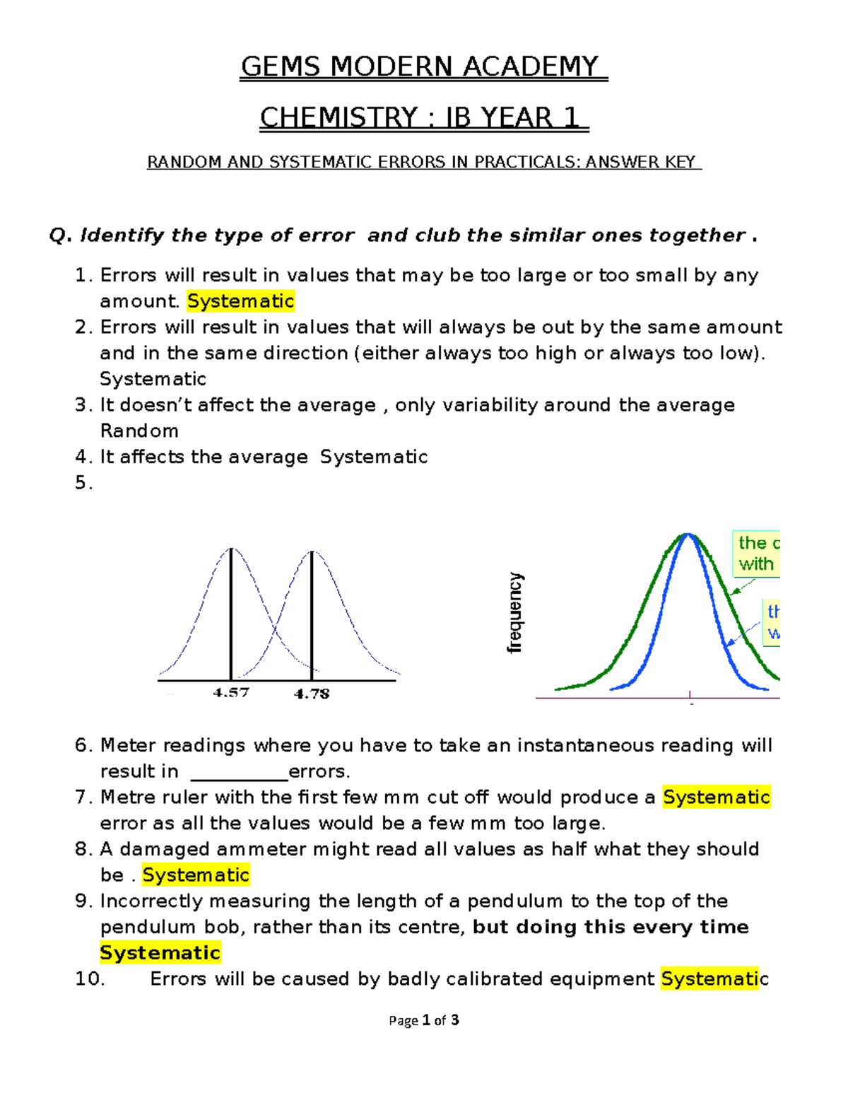 Systematic AND Random Errors - GEMS MODERN ACADEMY CHEMISTRY : IB YEAR ...