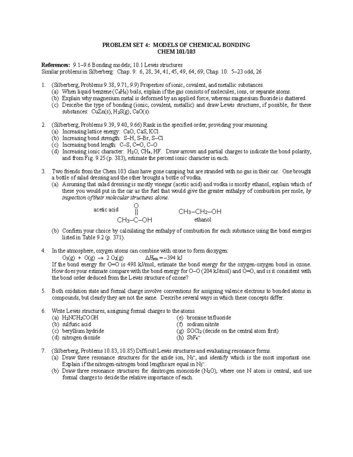 Unit 2 Problem Set 4 solutions - Chem101 - UAlberta - Studocu