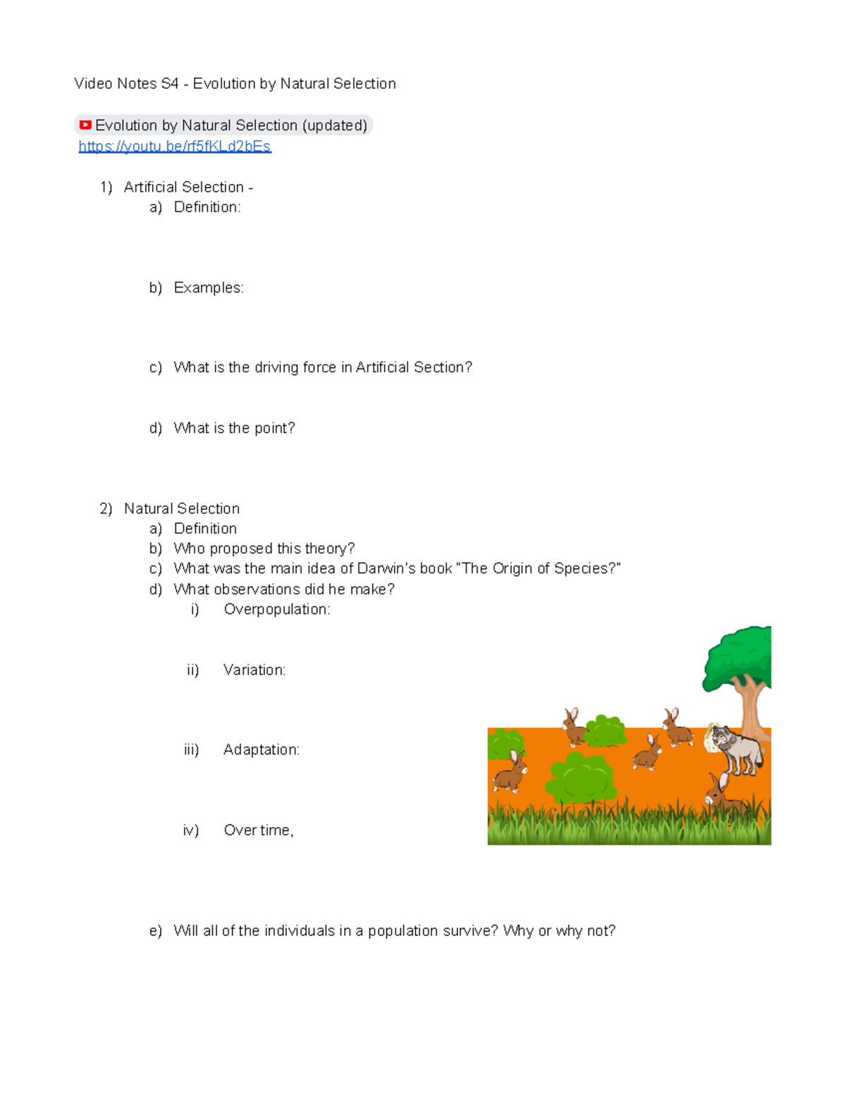 Video Notes S4 Evolution by Natural Selection 1 Video Notes S4