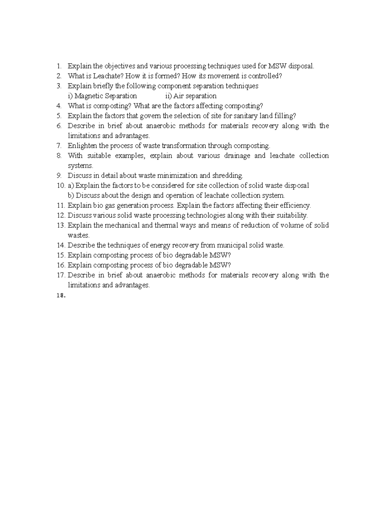 SWM QB2 - SWM Questions - Explain the objectives and various processing ...