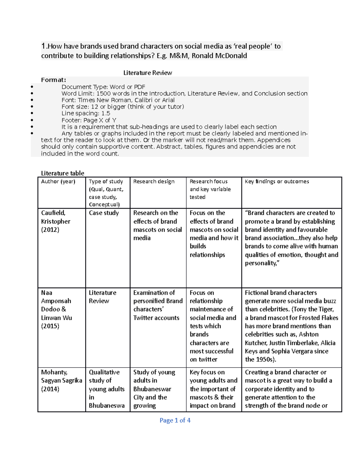 Literature Table And Outline Amb202 Imc Qut Studocu