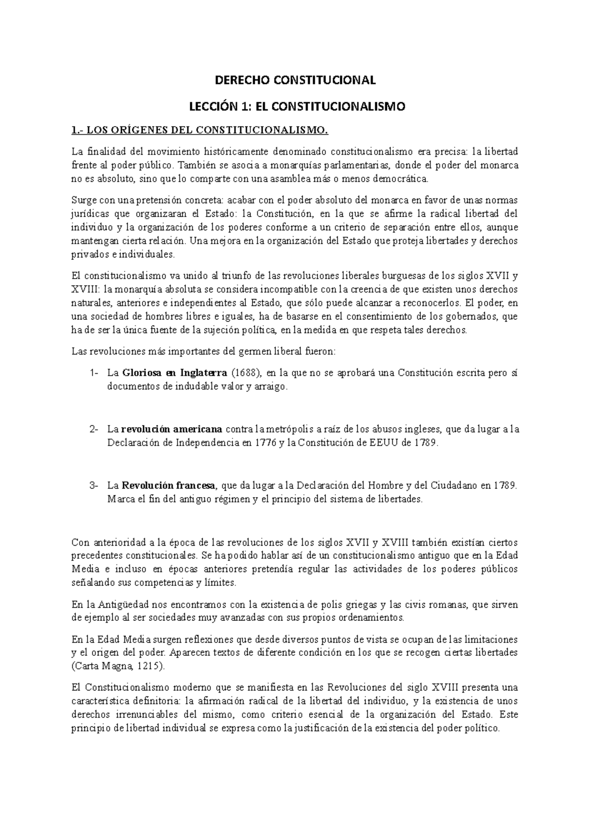 Consti Tema 1 - Resumen Tema 1 - DERECHO CONSTITUCIONAL LECCIÓN 1: EL ...