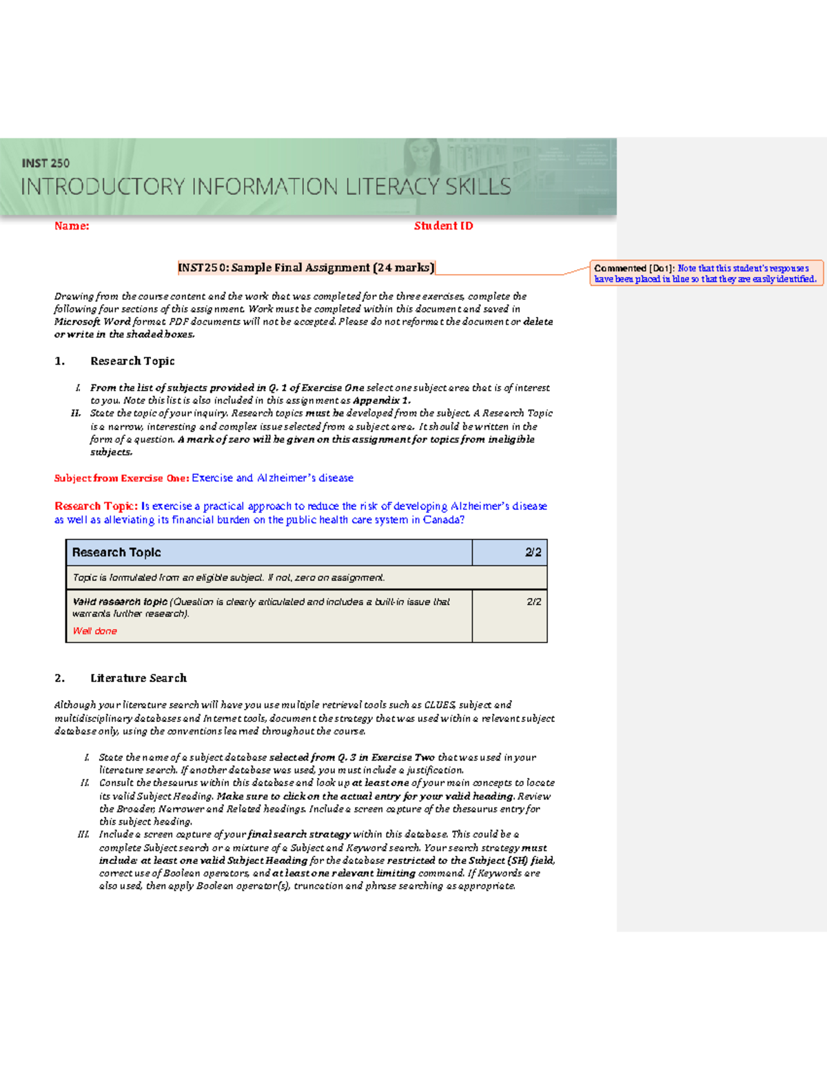 Sample Final Assignment: Research Topic Literature Search Thesis ...